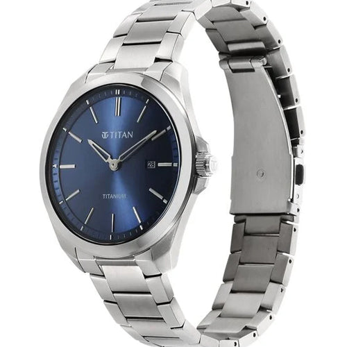 Titan Titanium Quartz Analog Blue Dial Titanium Strap Watch for Men 32mm 90177TM01 - view 2