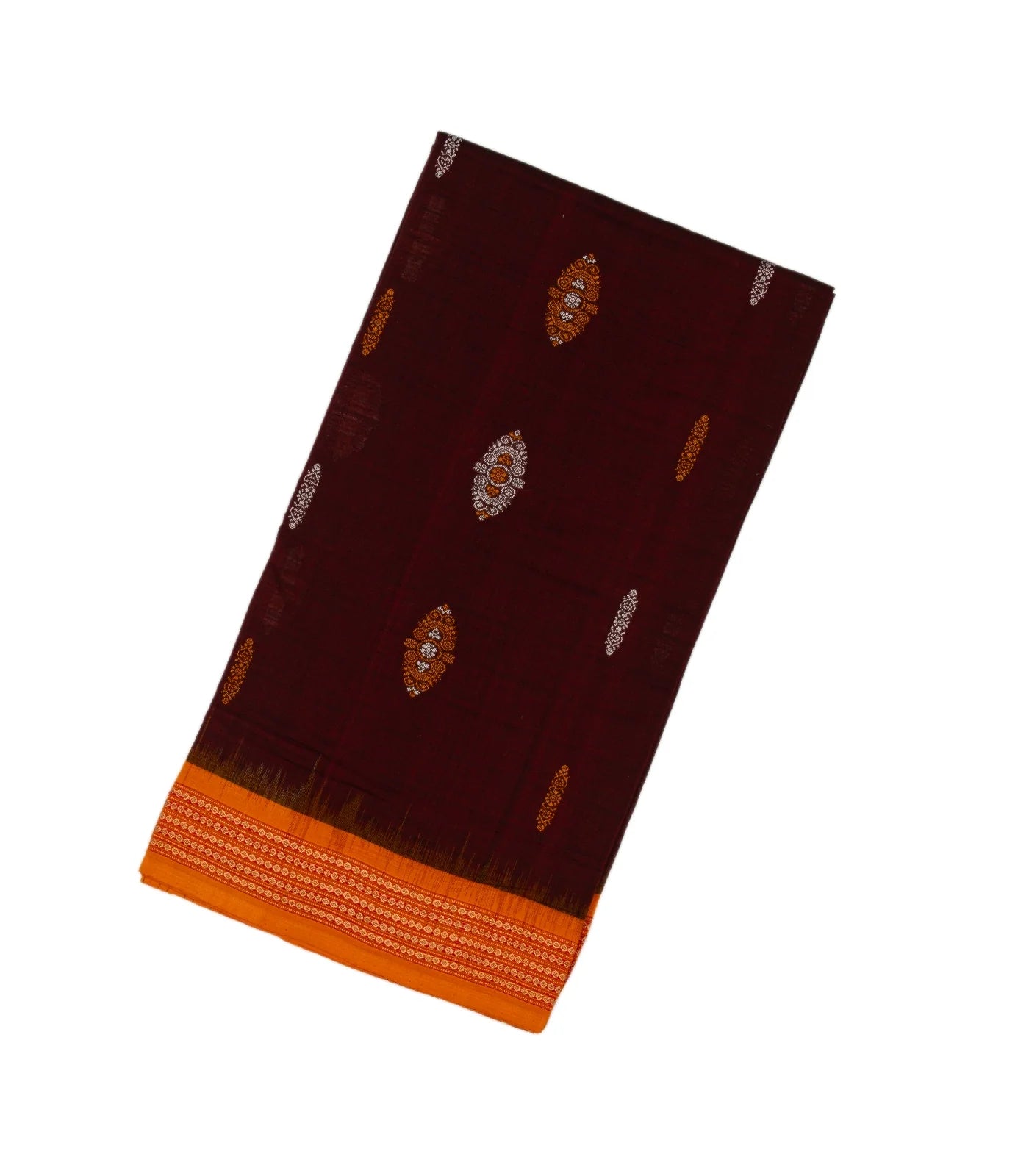 RmKV Maroon Handloom Orissa Cotton Saree With Mustard Tie & Dye Pallu