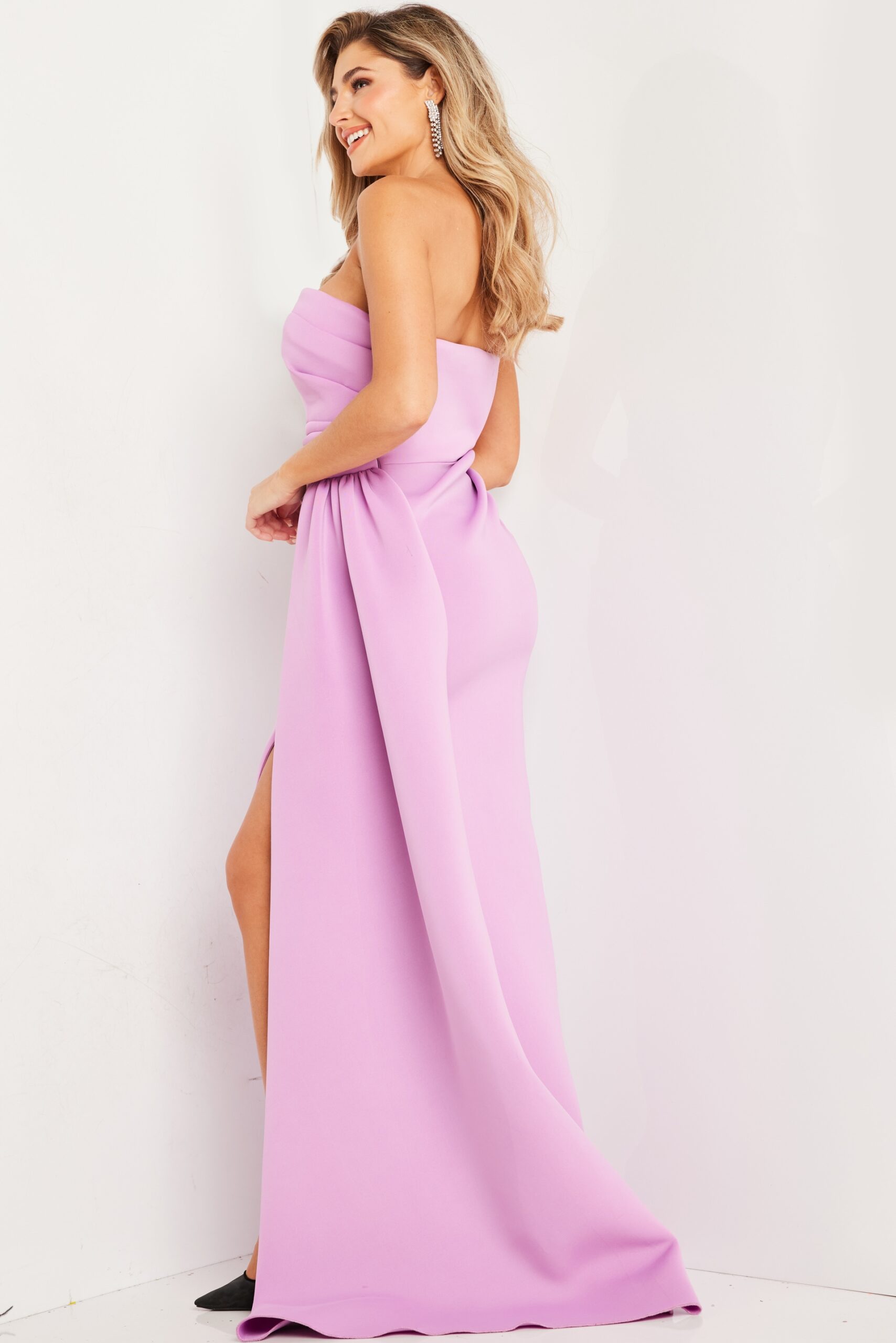 Scuba Fitted Strapless Slit Gown by Jovani 24012 - view 2