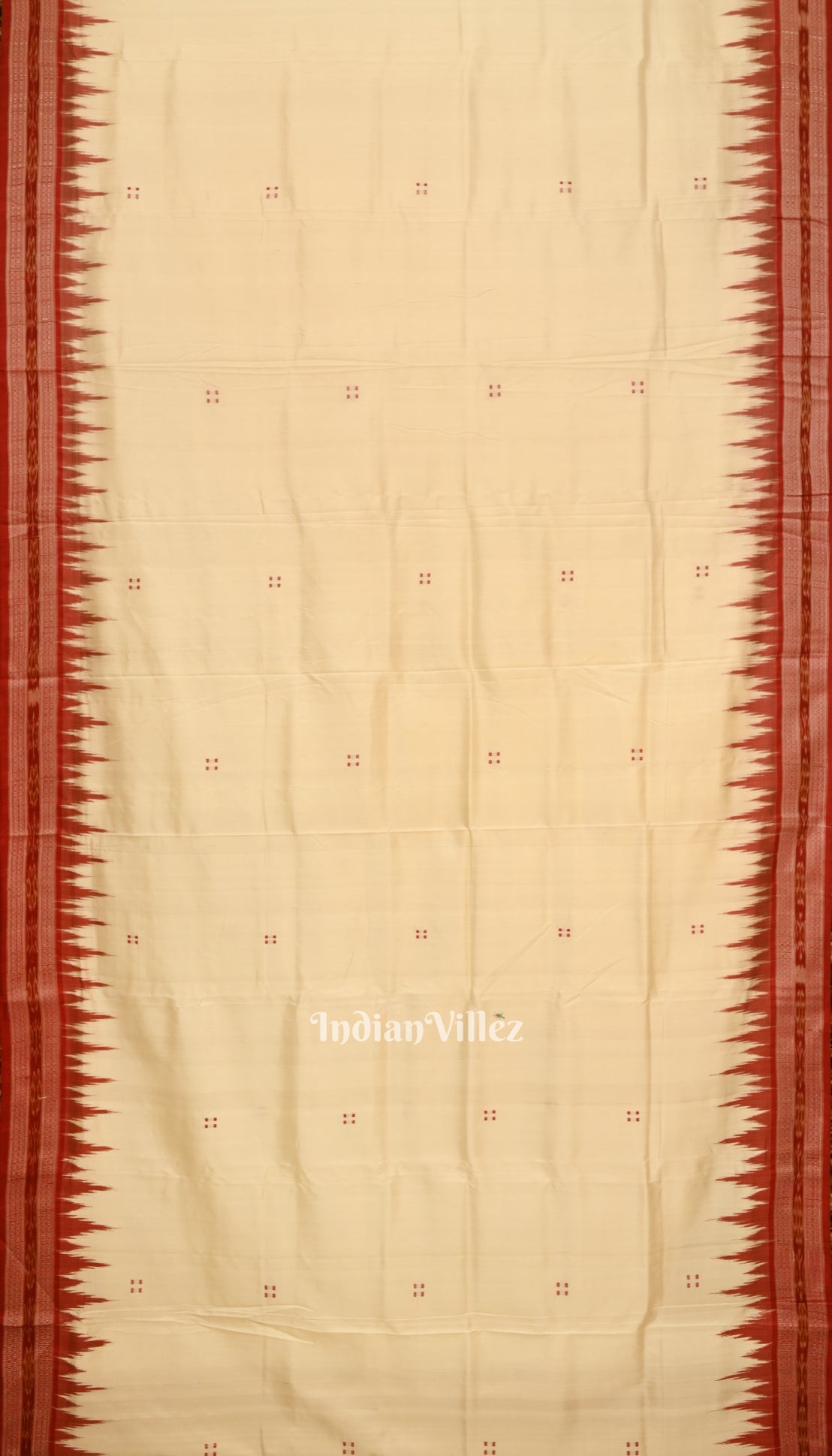 IndianVillèz White Red Phoda Kumbha Design Odisha Ikat Khandua Silk Saree - view 3