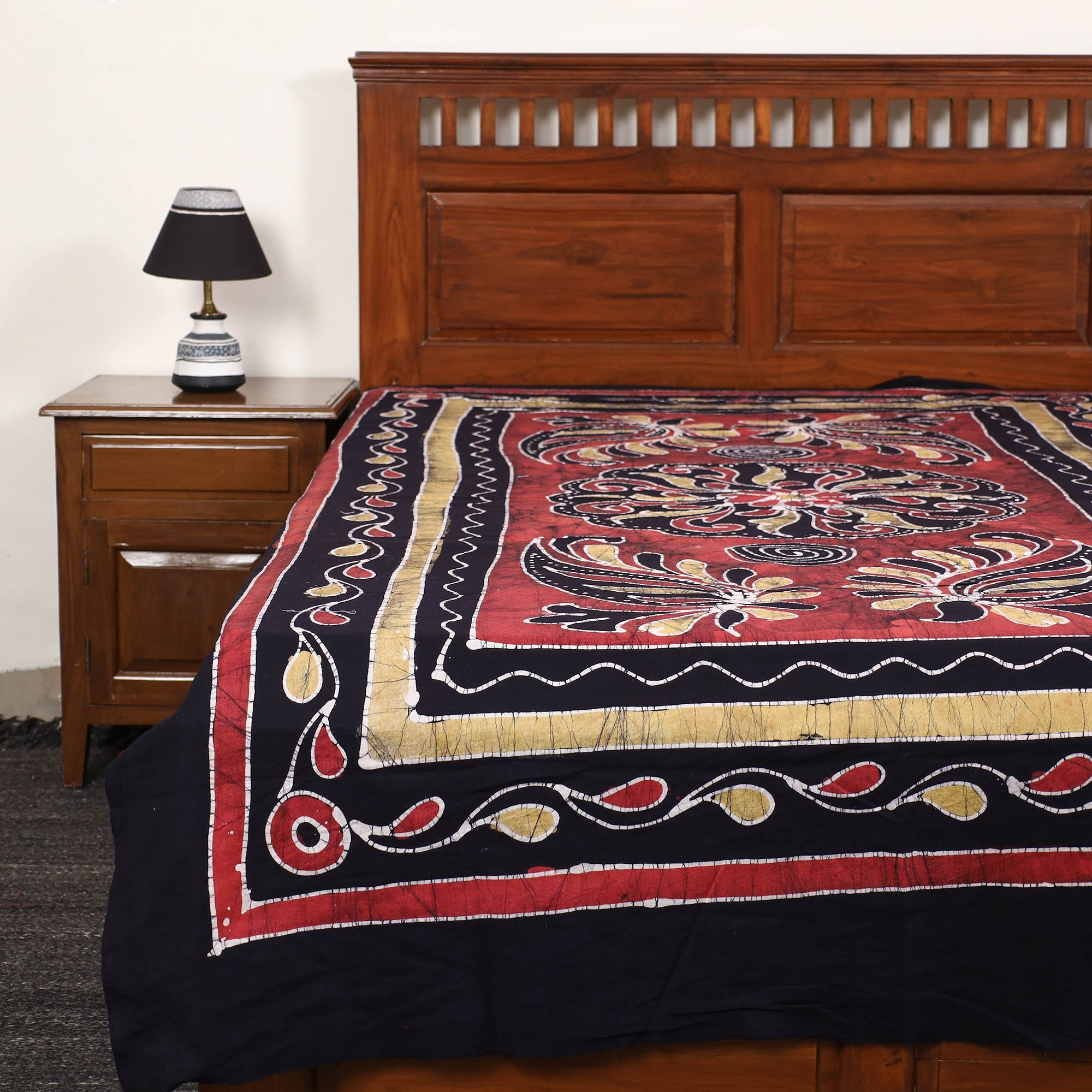 KACHCHH JI CHHAAP Black - Hand Batik Printed Cotton Single Bed Cover (96 x 59 in) 12