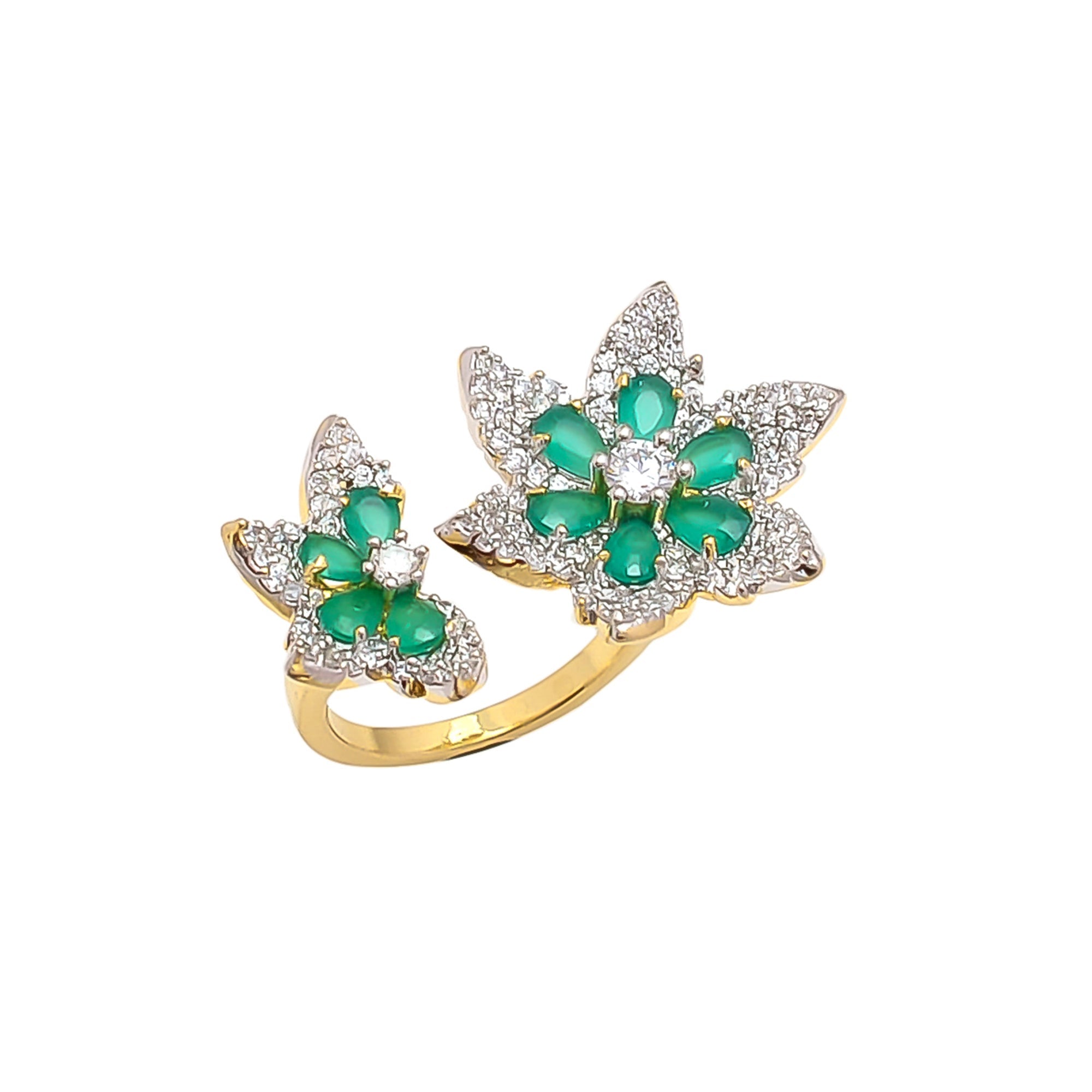 Golden rings – BlackTree golden-american-diamond-green-stone-adjustable-ring