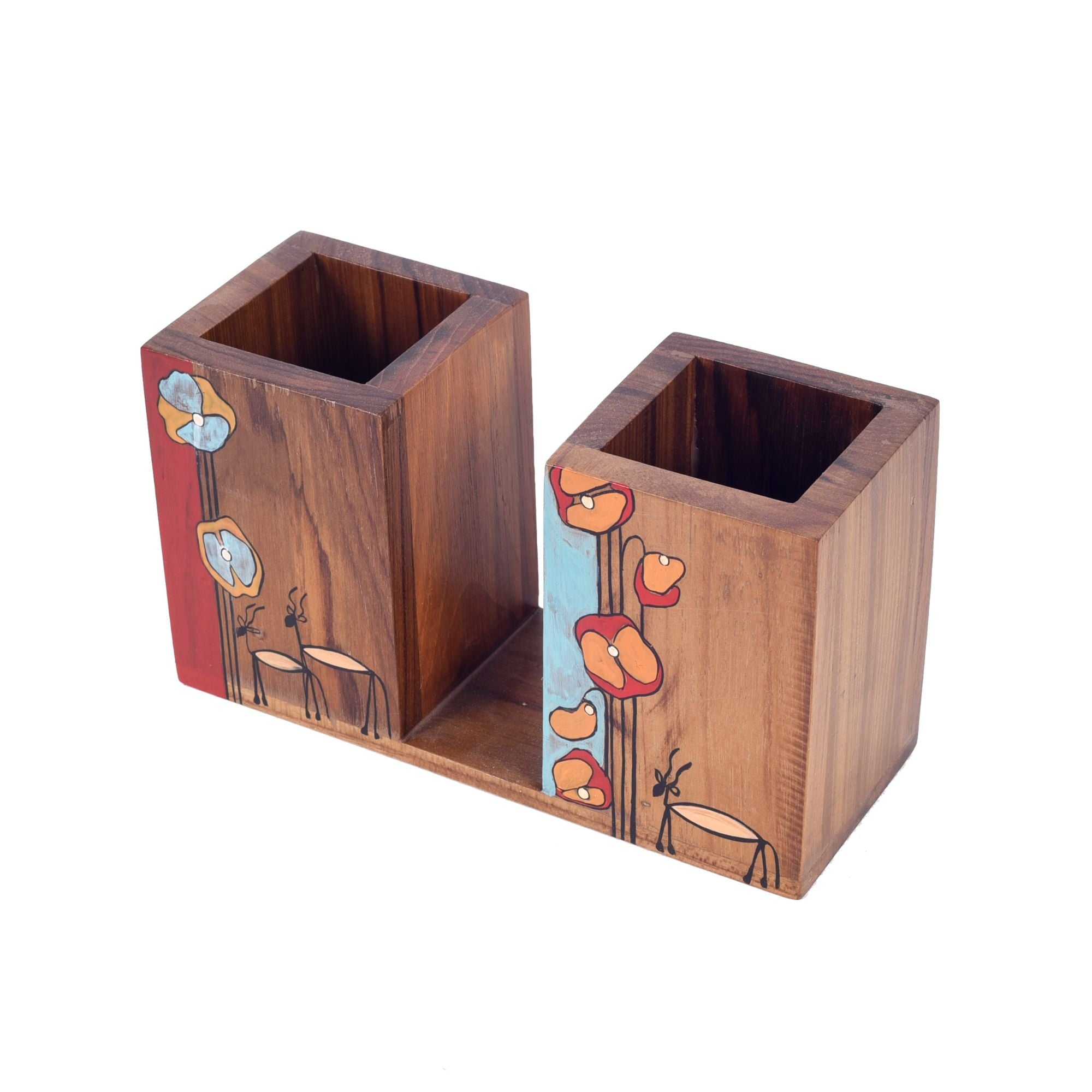 ART CREATIONS BY SUMAN SONTHALIA Brown - Floral Delights Wooden Cutlery Holder (7.5x3x4) - view 2