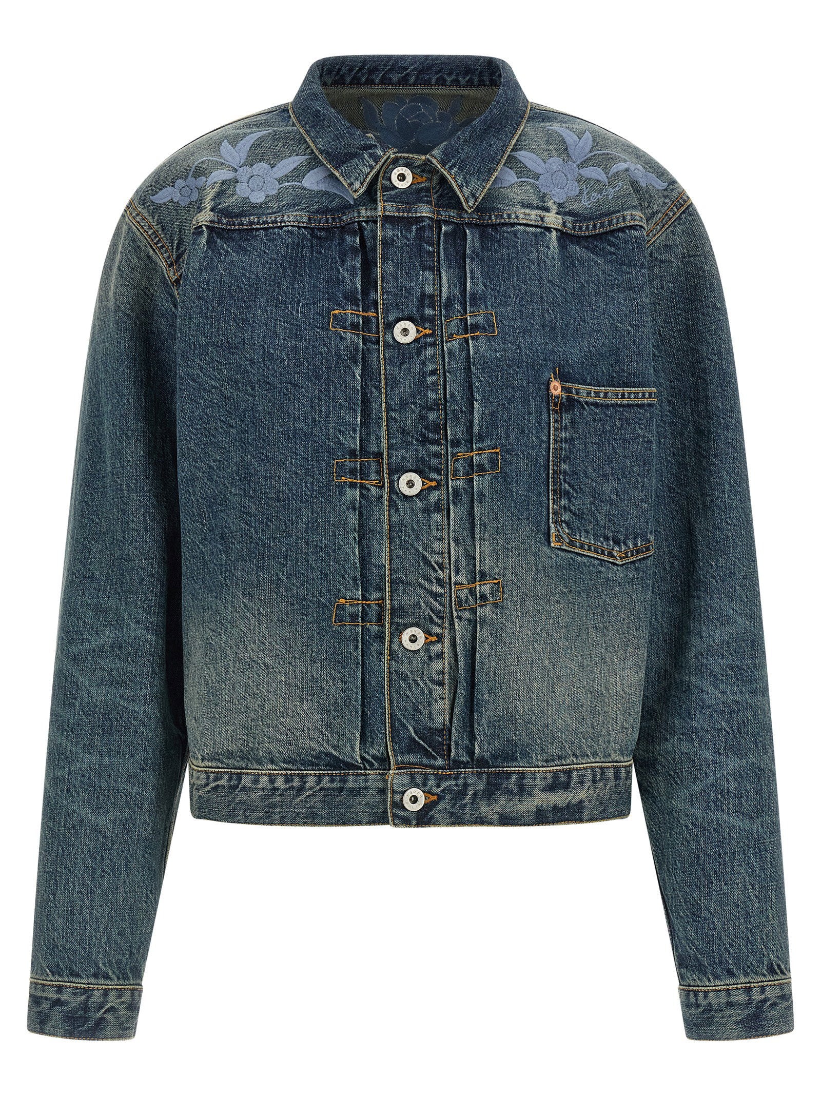 Kenzo Floral Embroidery Denim Jacket – 100% cotton