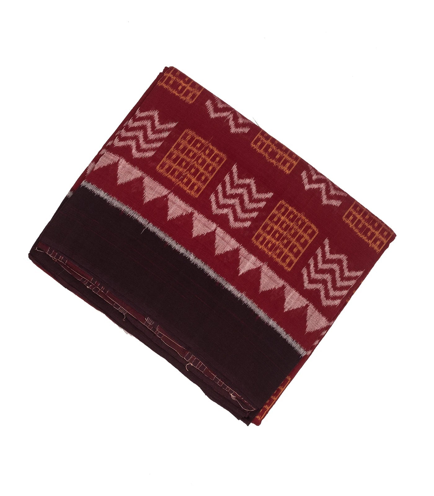 RmKV Crimson Handwoven Orissa Cotton Saree With Tie & Dye Chevron Motifs