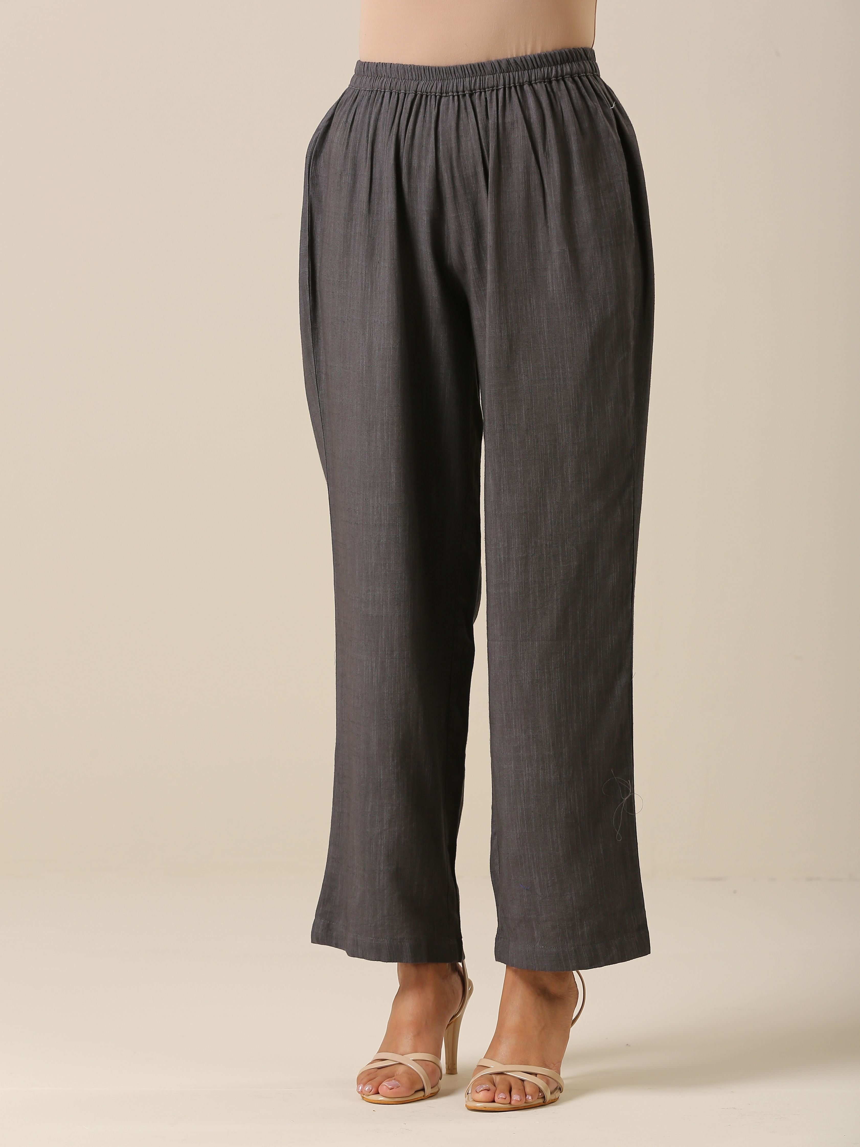 Slate Grey Slub Texture Overlap Pleat Kurta Pant Set | Relove - view 7
