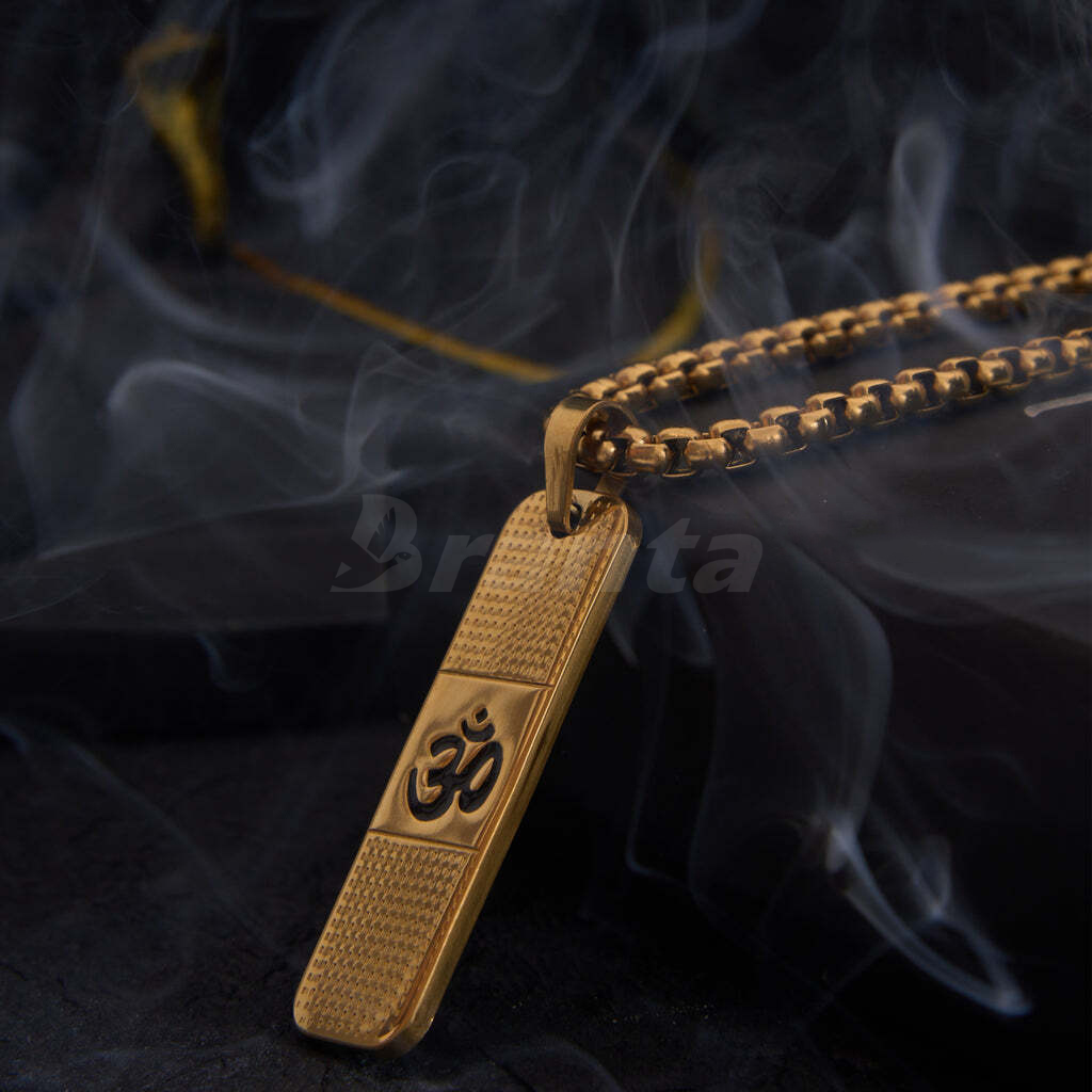 Branta Om Pendant Dotted Design Gold Chain For Men (24 Inch) - view 4