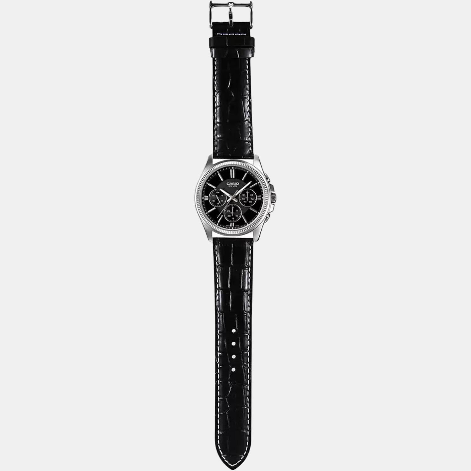 Casio Enticer Men Quartz Black Dial Chronograph Leather Watch A838 - view 6