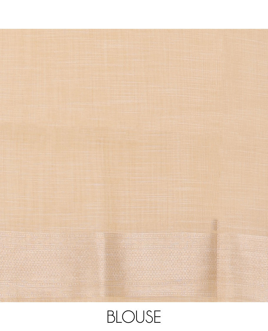Pothys Cream intricate design semi-raw tussar saree with self border & plain pallu - view 2