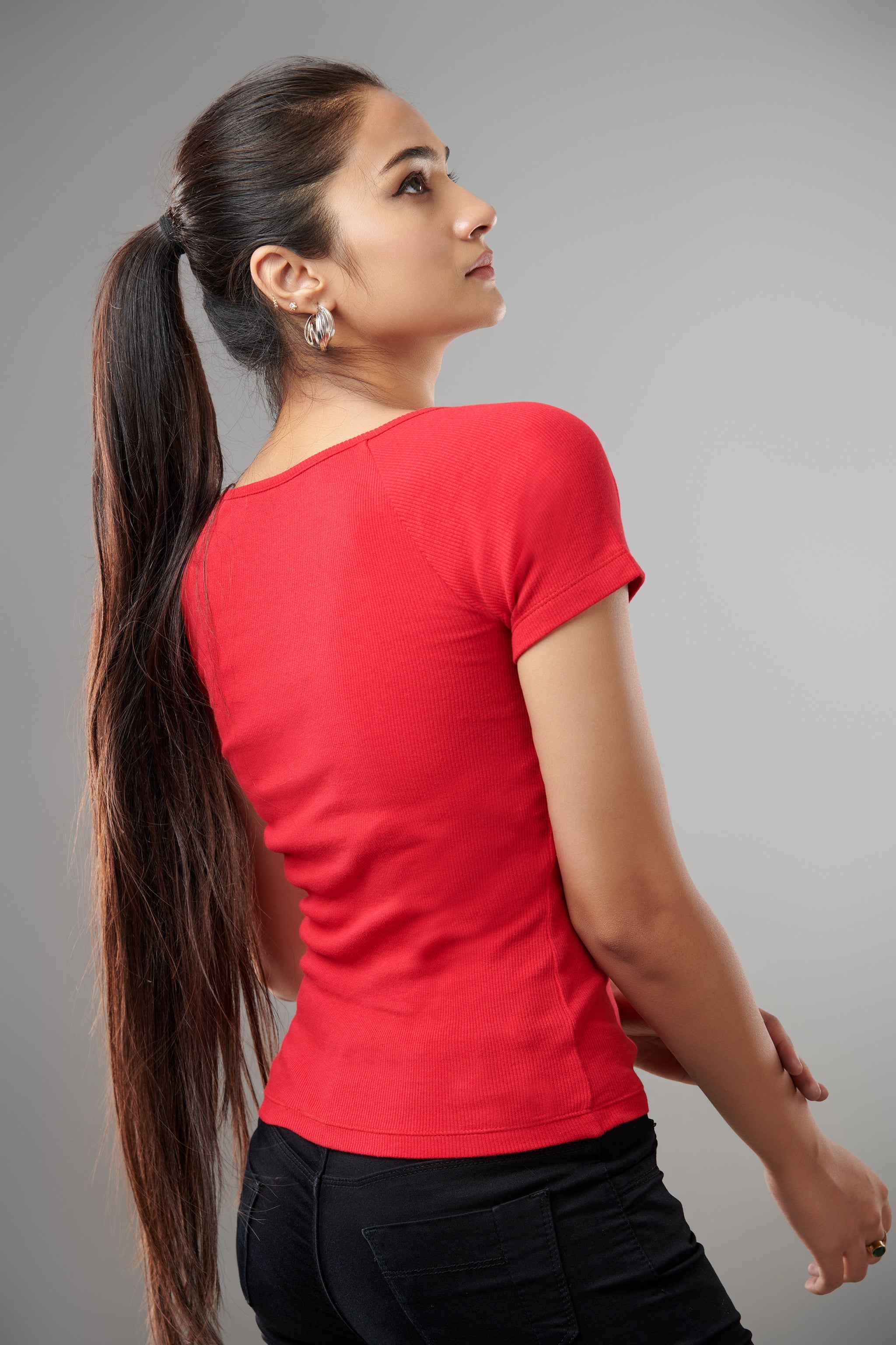 Normcore Red Square Neck Top - view 4