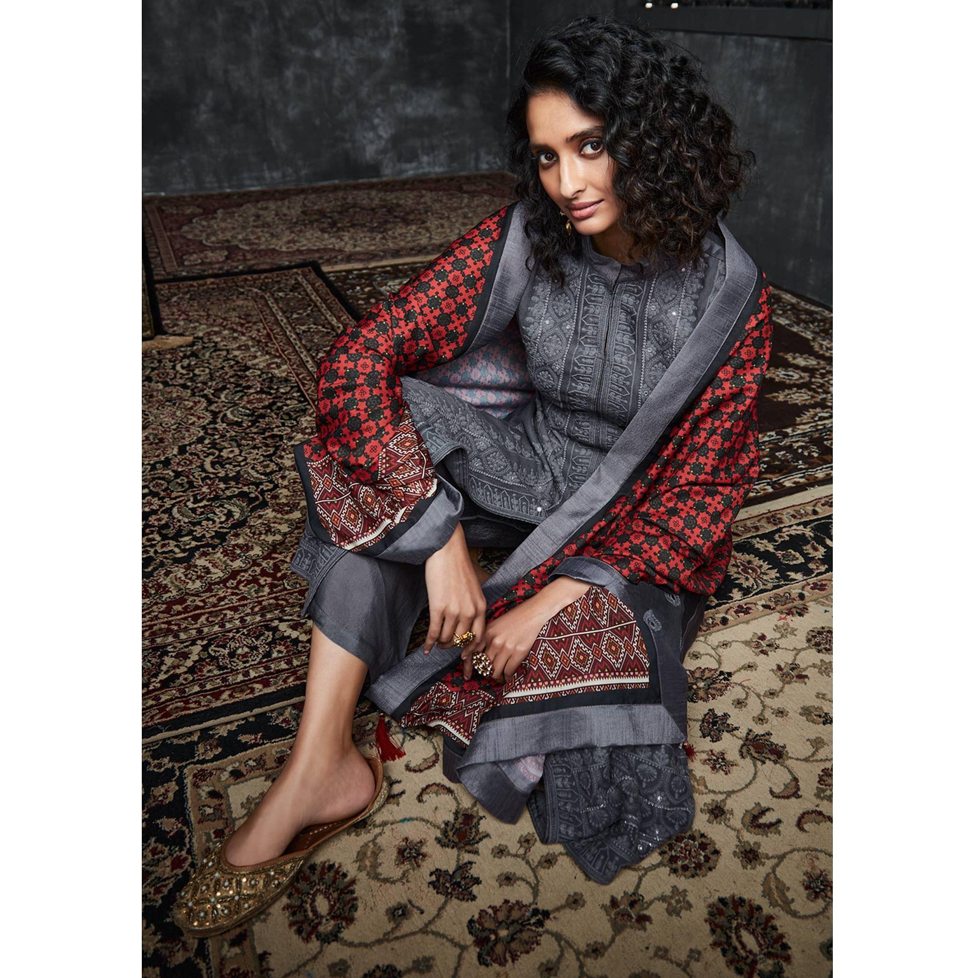 BlackTree grey-lakhnavi-embroidery-georgette-partywear-palazzo-suit-135268 - view 2