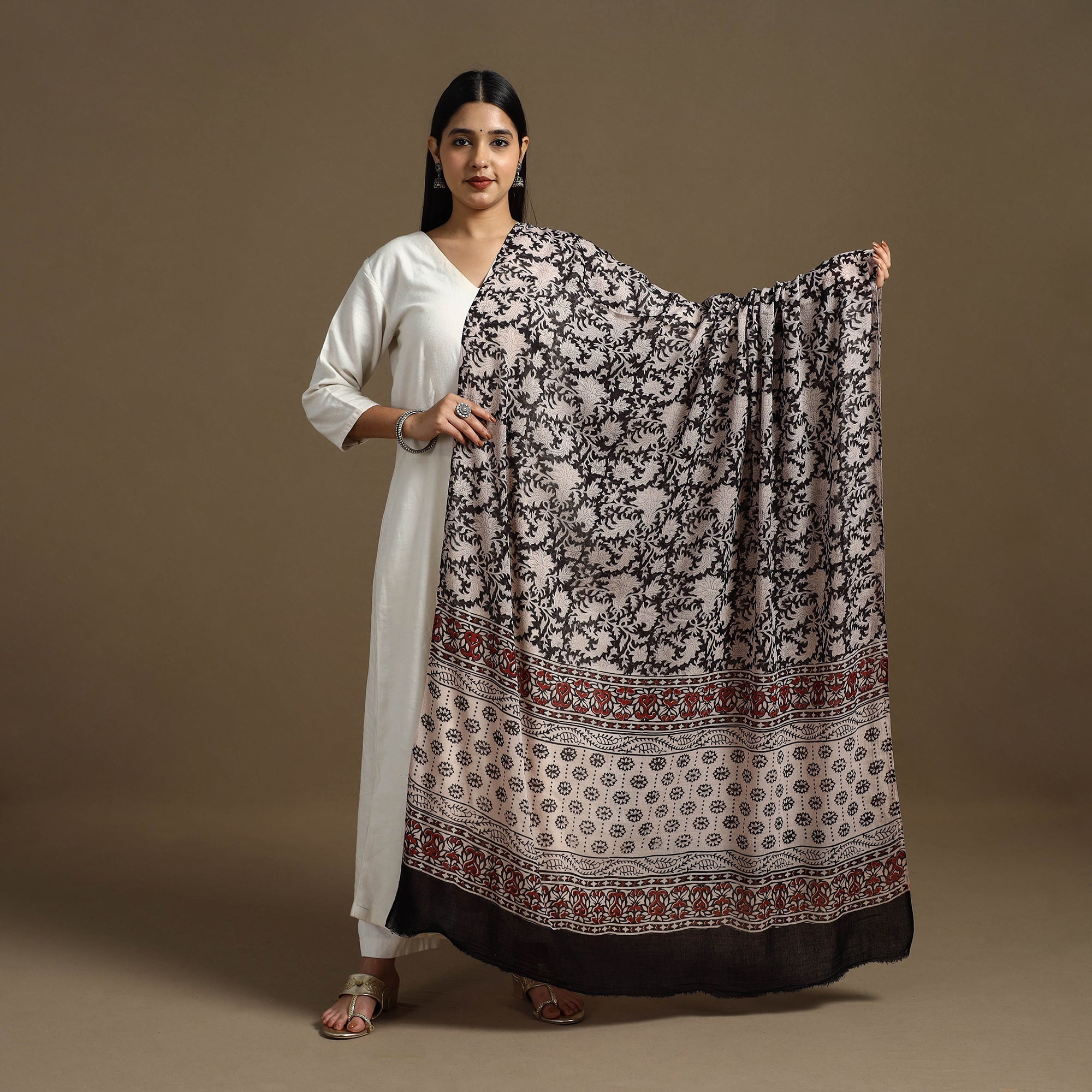 ARTISAN HAND BLOCK PRINTS Black - Block Print Mul Cotton Bagru Dupatta 15 - view 2