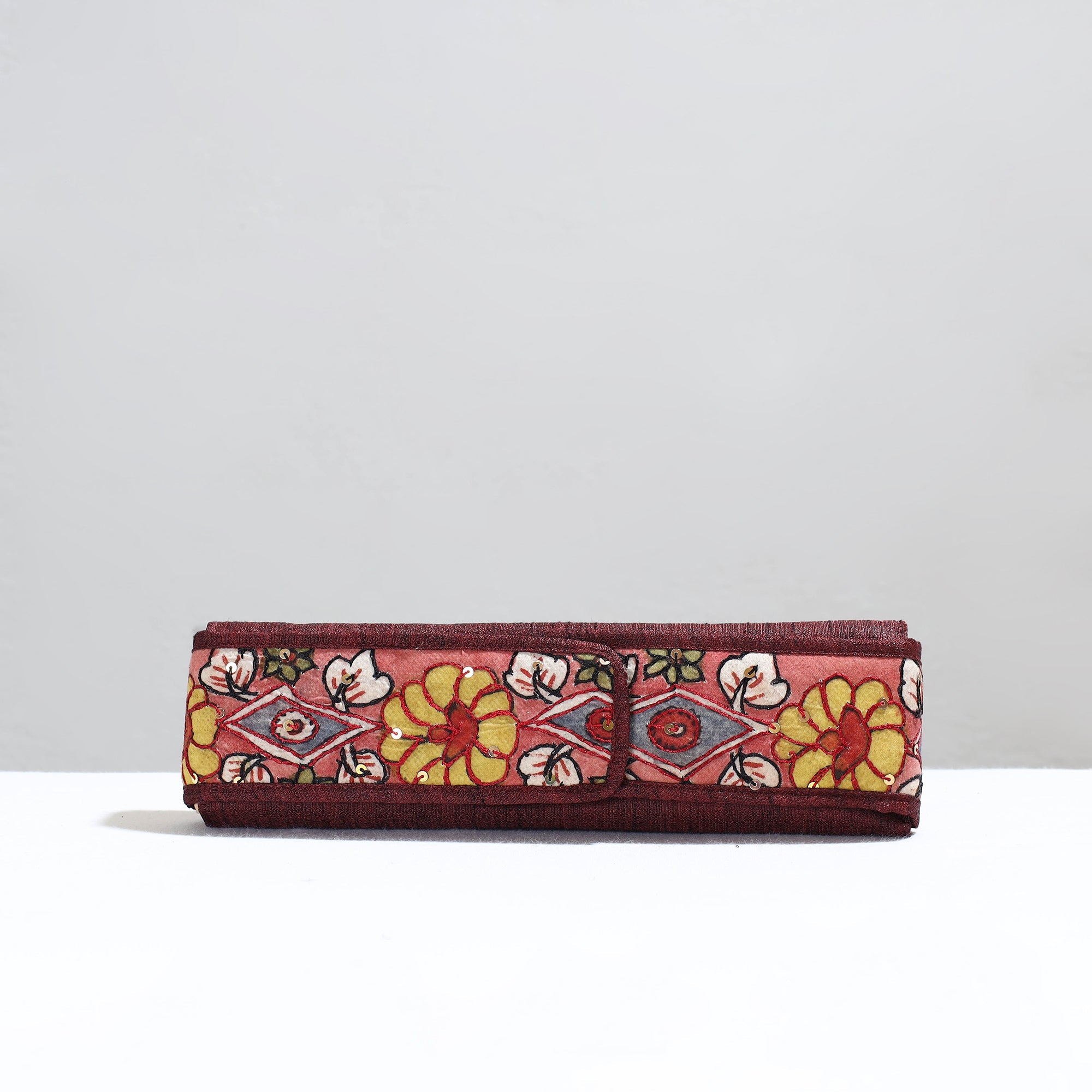 DWARAKA PLUS Brown - Handpainted Kalamkari Natural Dyed Ghicha Silk Earrings Pouch 13 - view 2