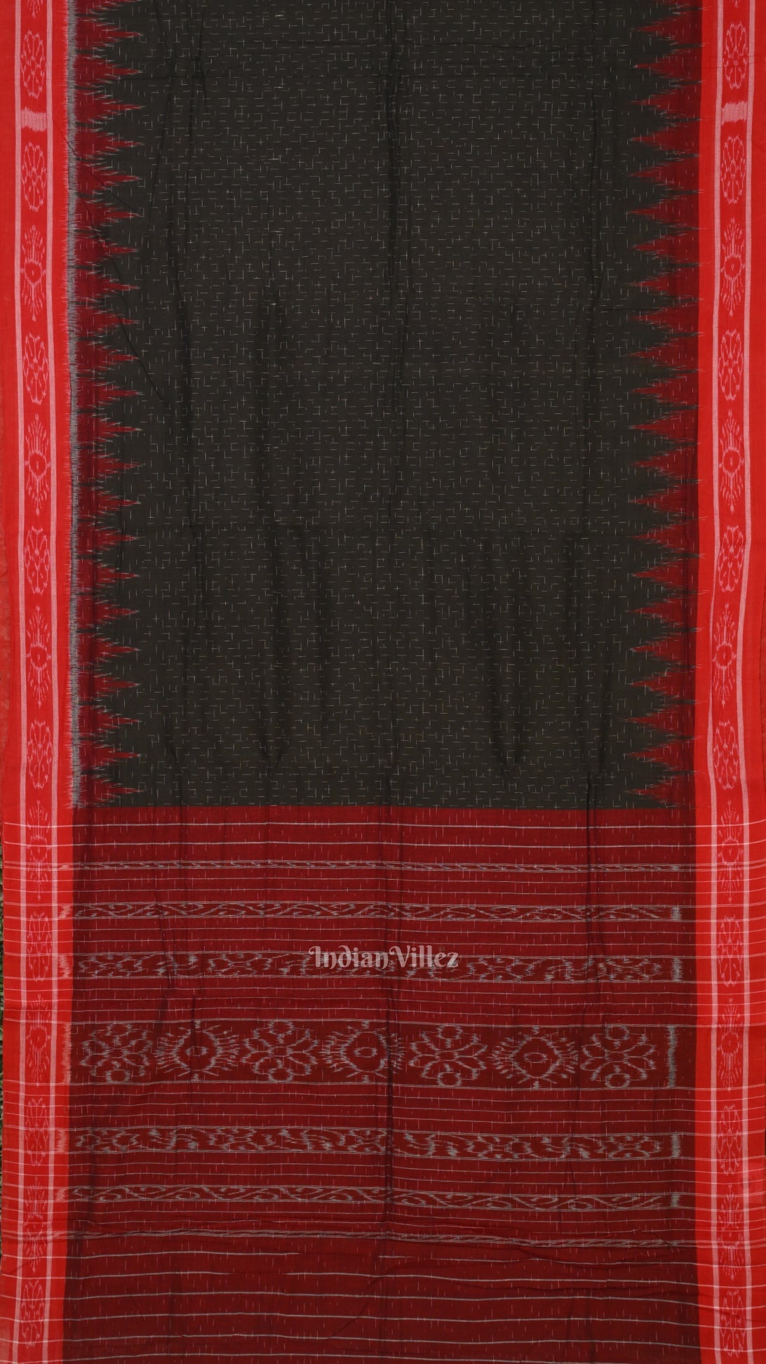 IndianVillèz Black Red Jharana Manibandha Cotton Saree