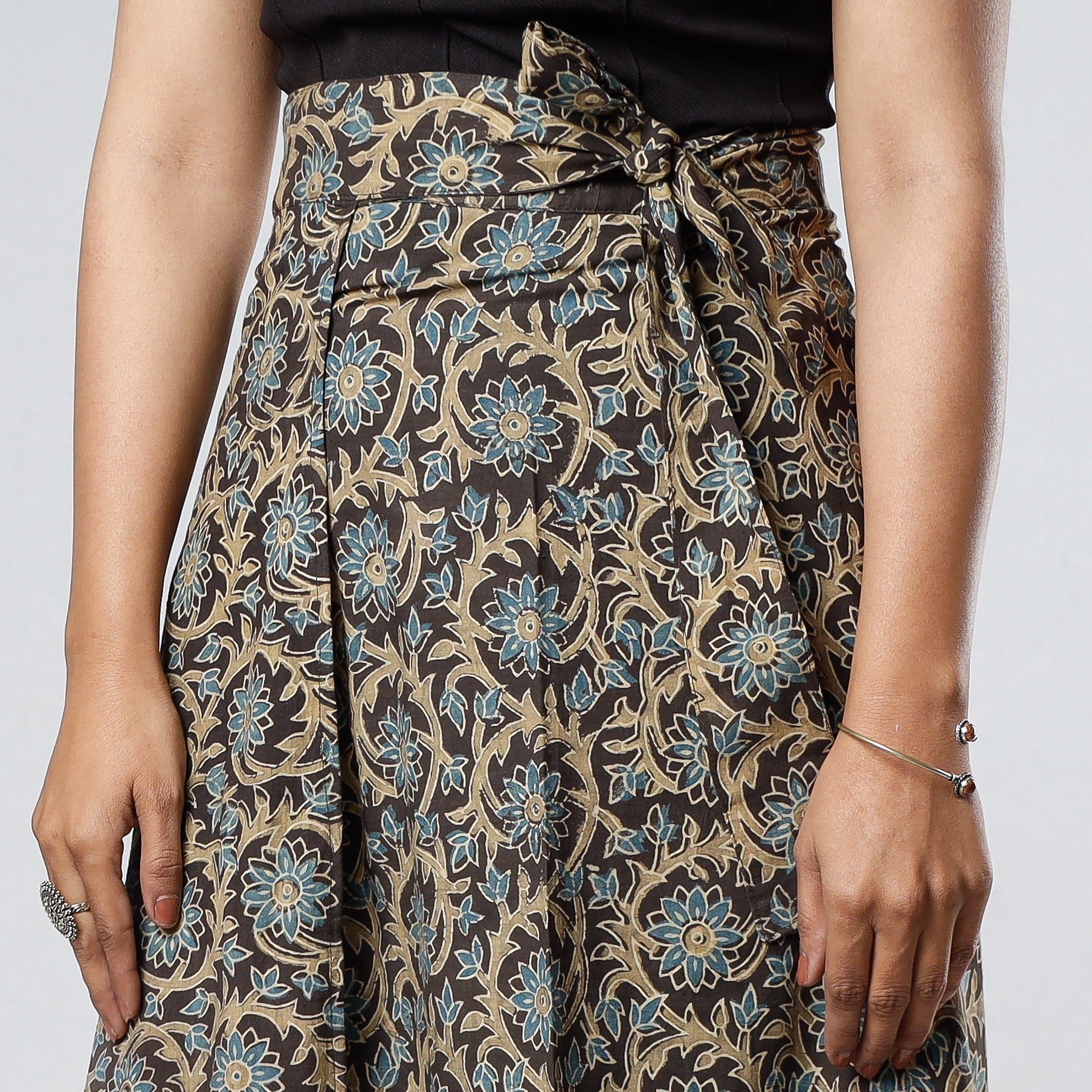 NOORI BAZAR Brown - Ajrakh Block Printed Cotton Wrap Around Skirt - view 3