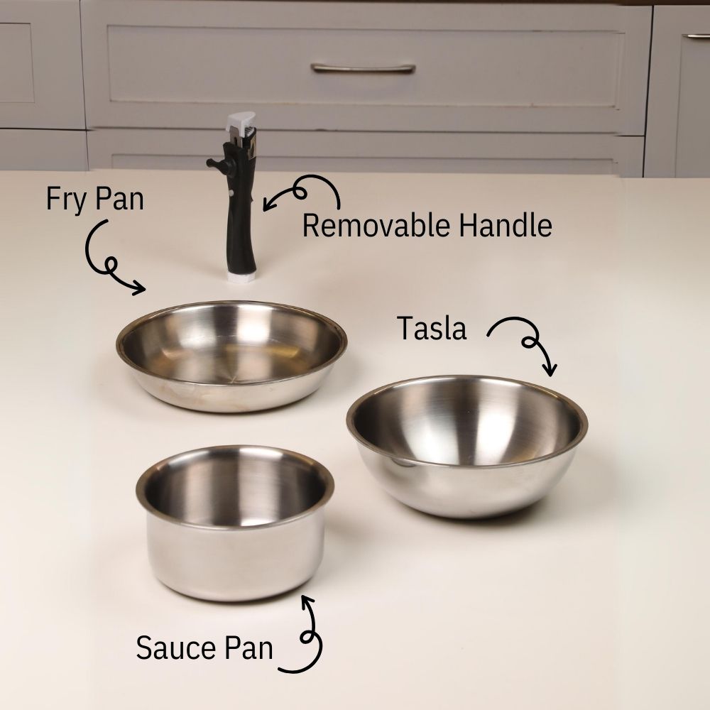 Softel Tri-Ply Cookware Combo with Removable Handle (20 cm Tasla + 22 cm Fry Pan + 1 Litre Sauce Pan + Removable Handle) | Gas & Induction Compatible  - view 2