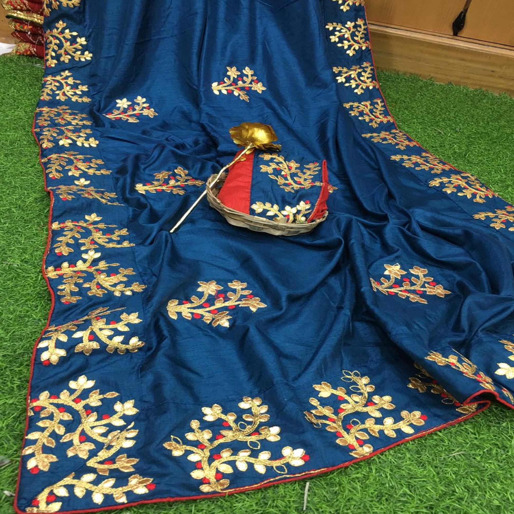 Peachmode Magnetic Dark Blue Colored Festive Wear Butta Work Dola Silk Saree