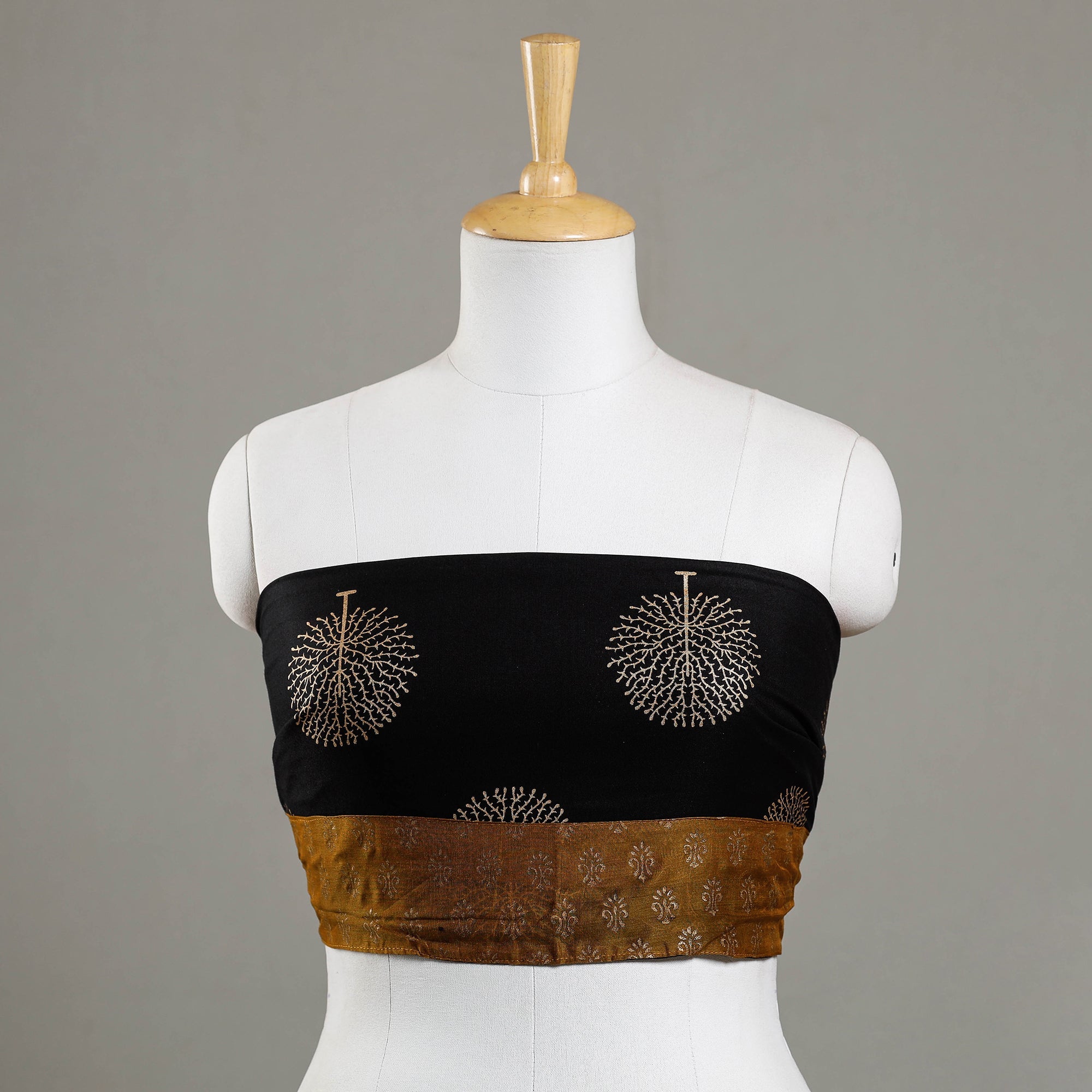 NOORI BAZAR Black - Sanganeri Gold Block Printed Rayon Blouse Piece