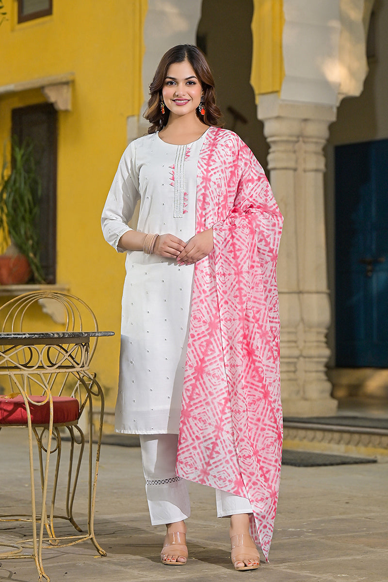 Ahika Pink Rayon Blend Solid Embroidered Straight Suit Set VKSKD2215PNK - view 6