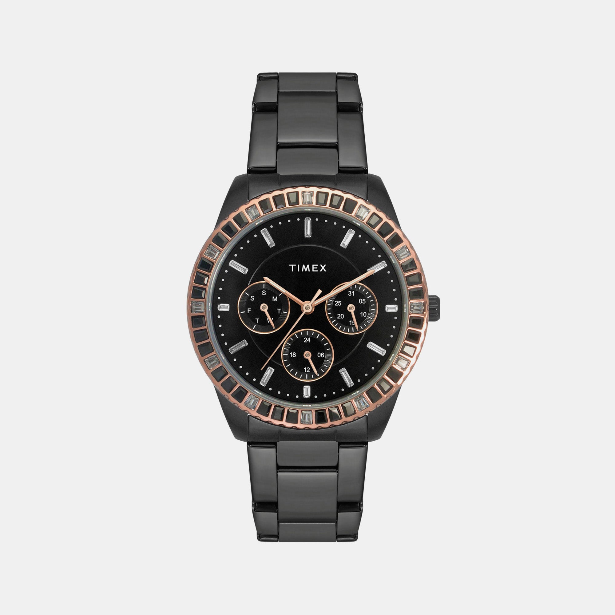 Timex E Class Women Quartz Black Dial Chronograph Stainless Steel Watch TWEL16803