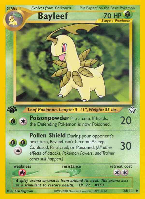 1st edition neo1-28 – Pokémon Bayleef - 28/111 - Uncommon - 1st Edition [neo1-28] [Non-Holo]