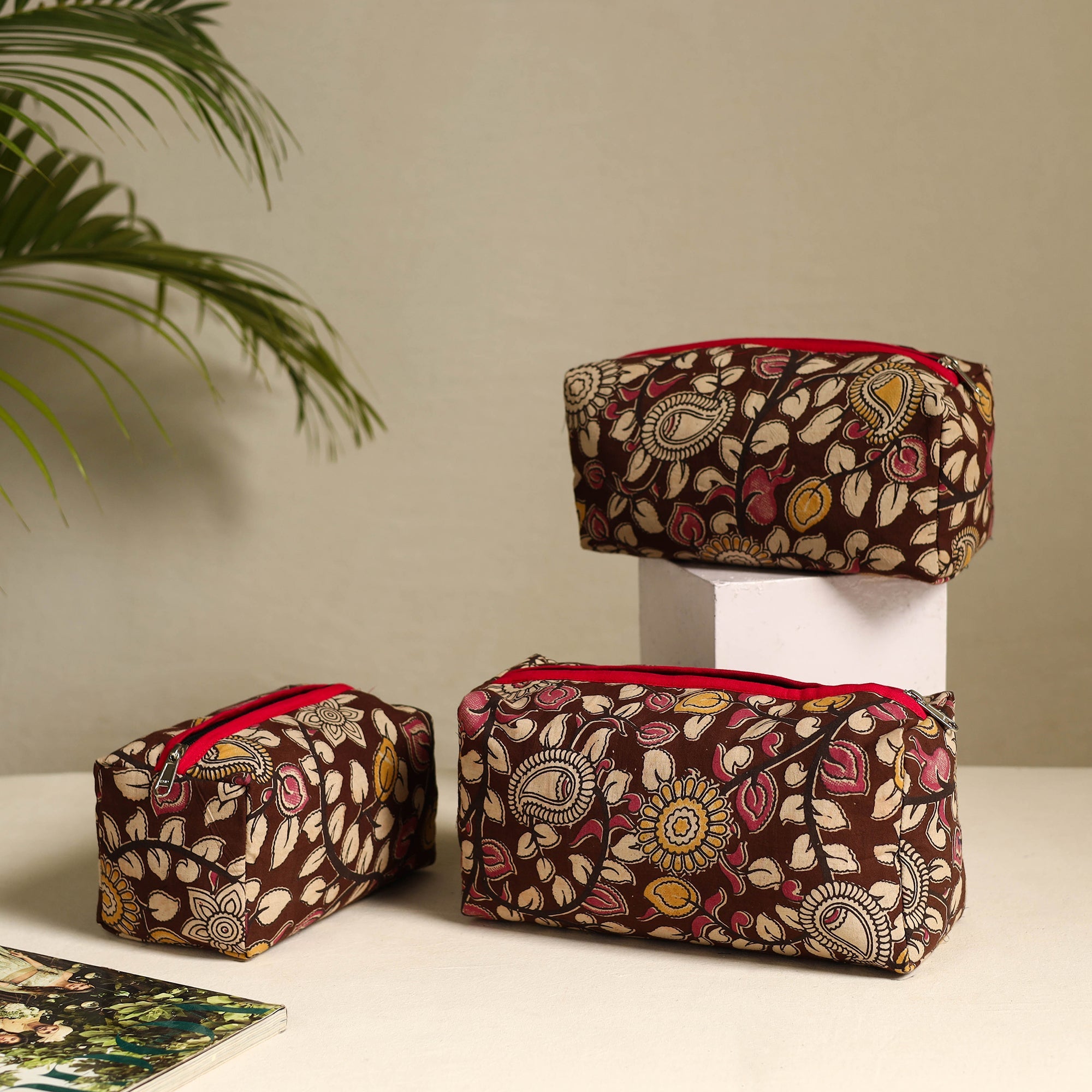 NOORI BAZAR Brown - Handmade Cotton Toiletry Bags (Set of 3) 20