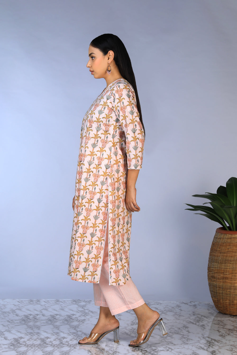 Kalanjali Ethnics Handblock printed kurti ,pants and dupatta set - view 8