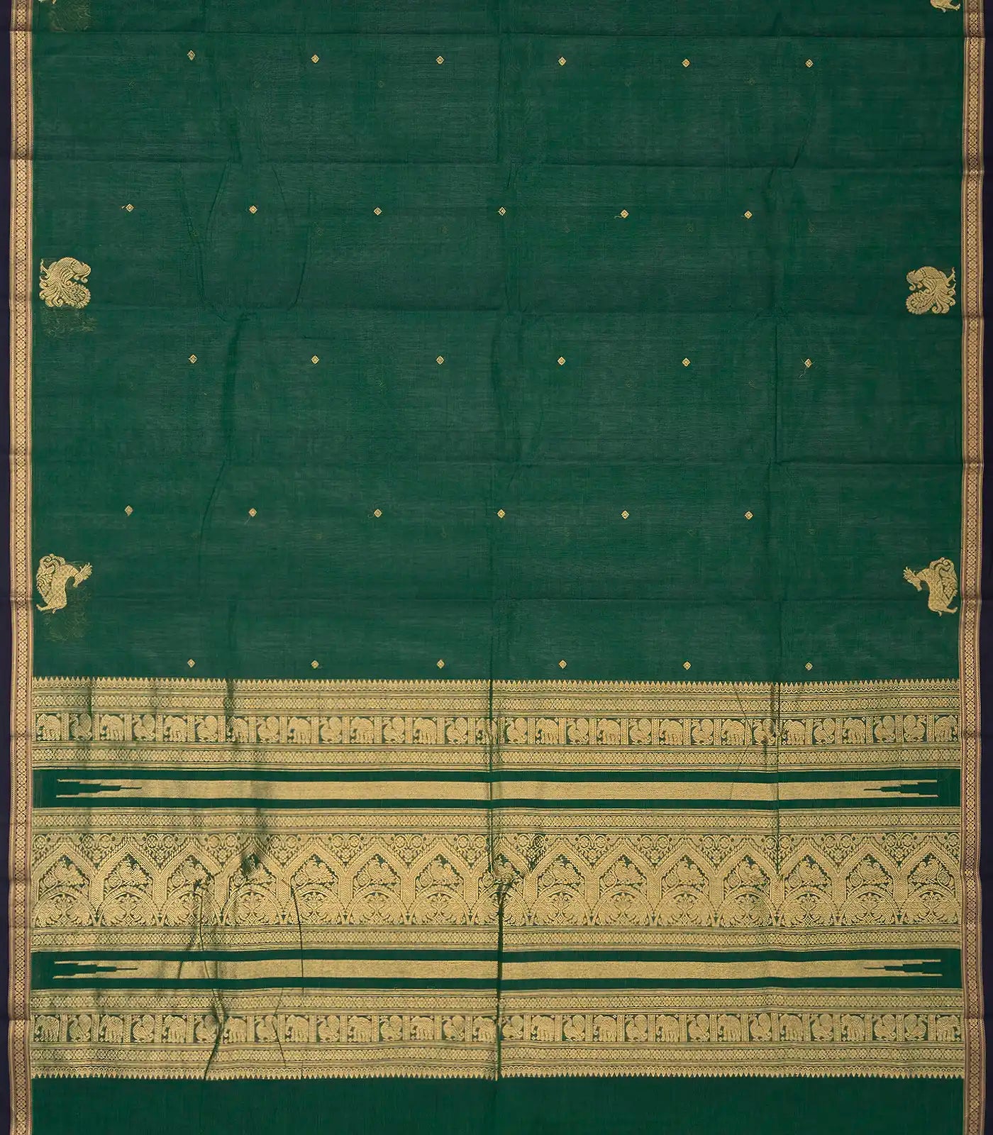 RmKV Bottle Green Handloom Kanchi Cotton Saree With Diamond Buttas - view 2