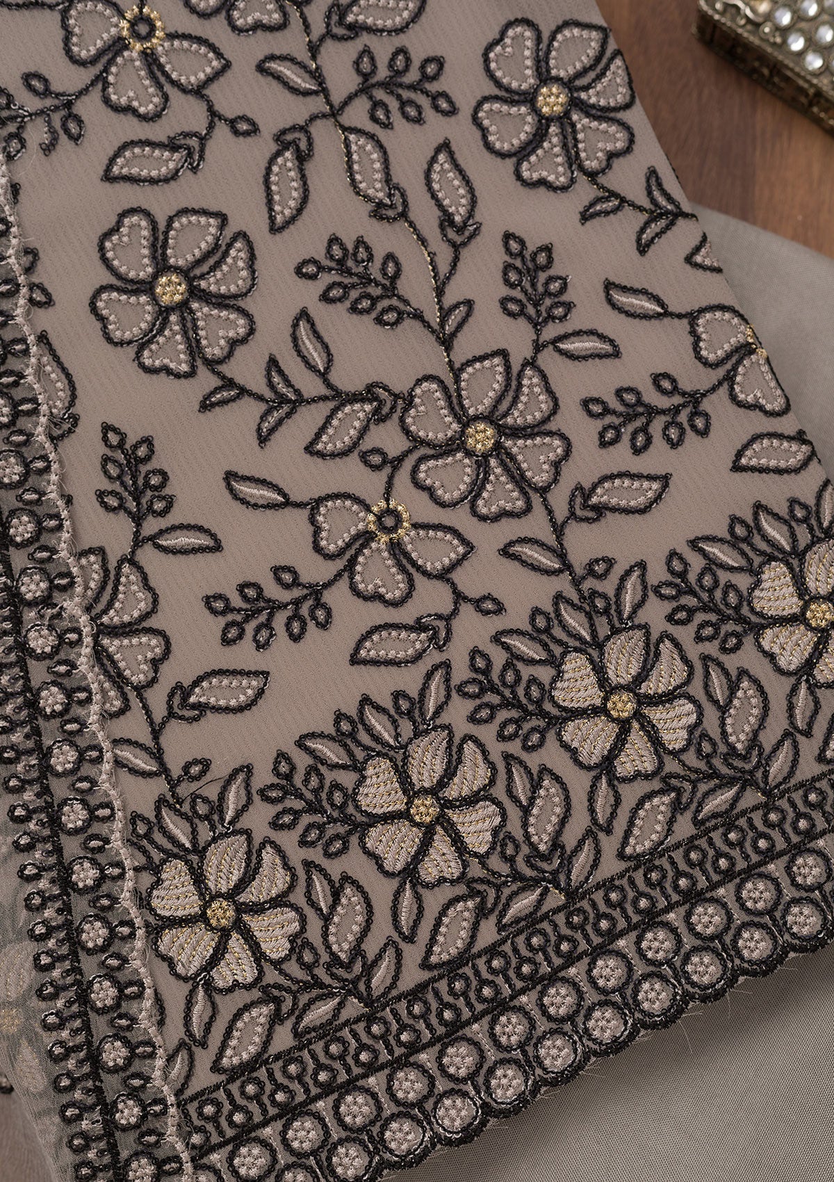 Koskii Grey Threadwork Georgette Unstitched Salwar Suit - view 2
