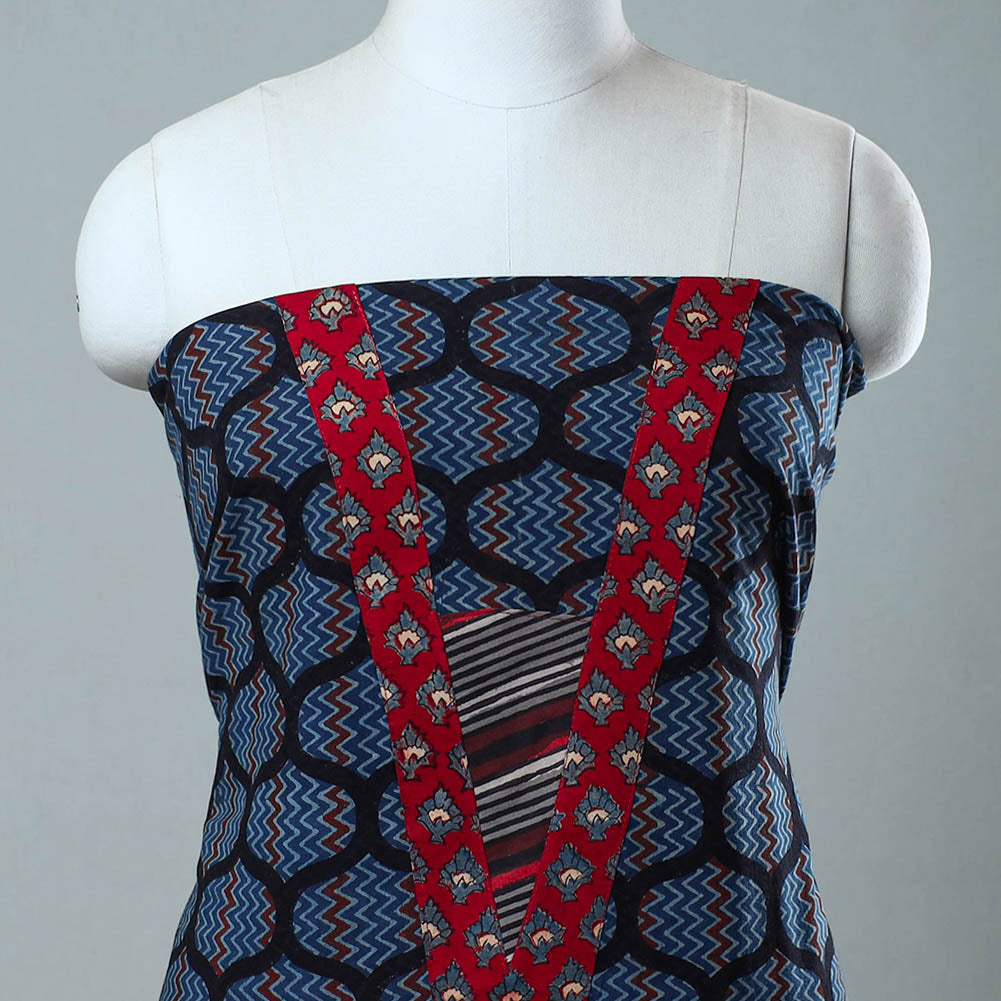 NOORI BAZAR Blue - Block Printed Cotton Ajrakh Kurta Material (2.5 meter) 29 - view 3