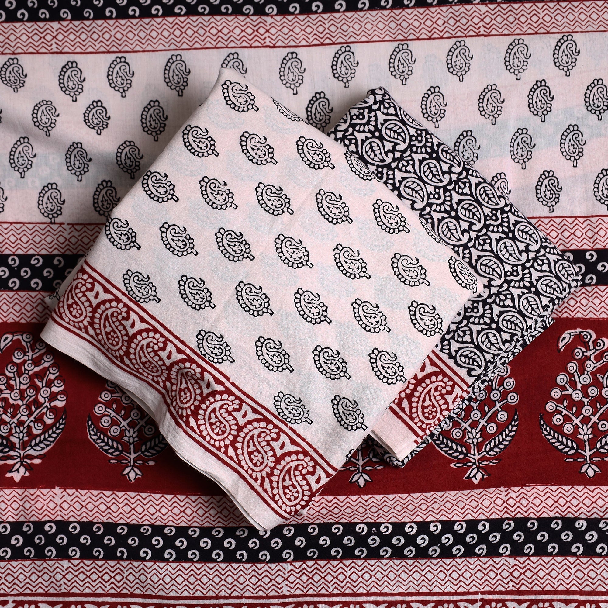 BAGH PRINTS BY UMAR FARUK KHATRI Beige - 3pc Bagh Print Cotton Dress Material Set 15 - view 2