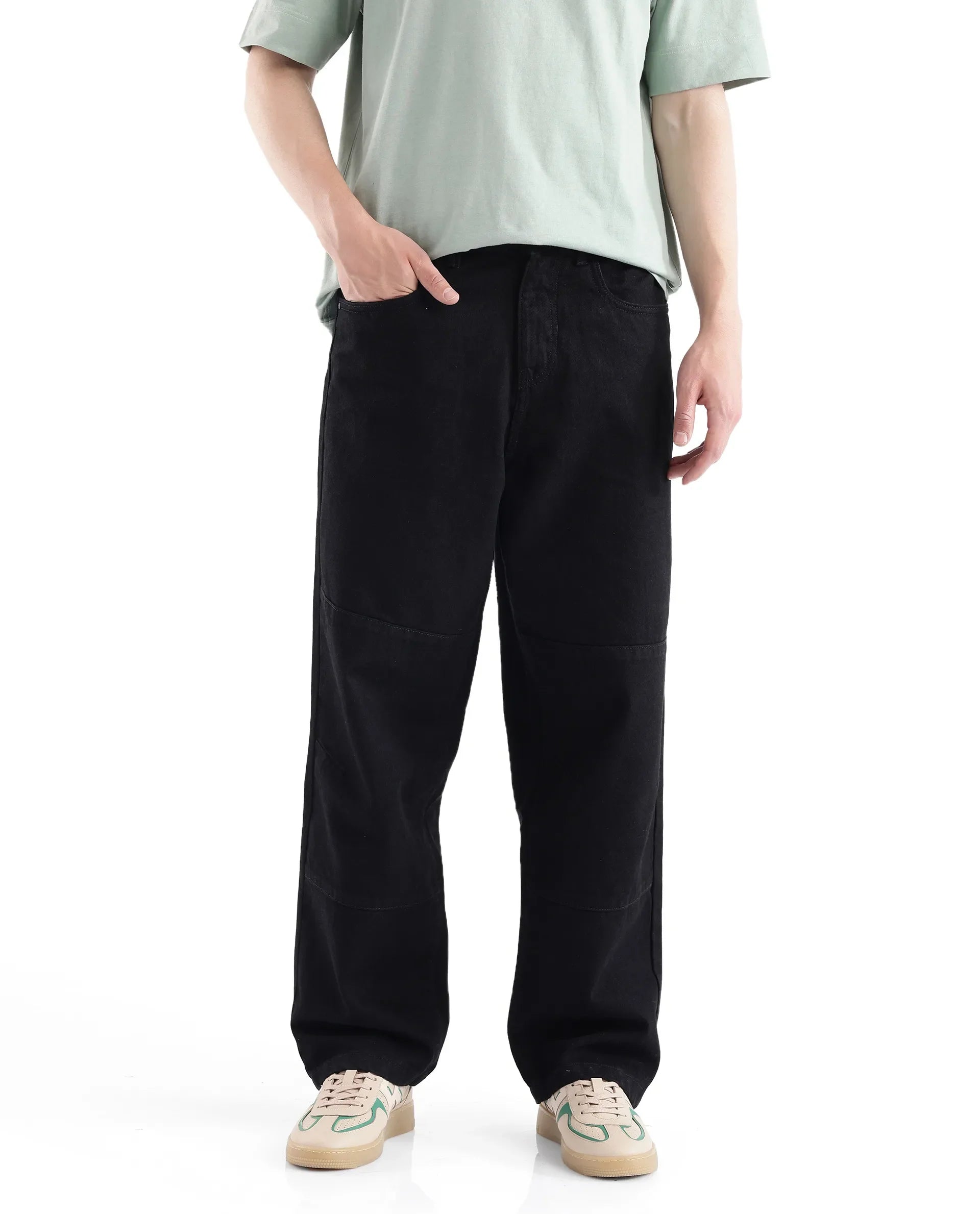 Rare Rabbit Men's Niot Black Cotton Fabric Plain Jeans
