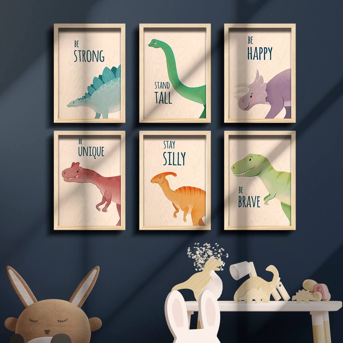 Bigsmall_cc Dino Wooden Wall Art - Set of 6