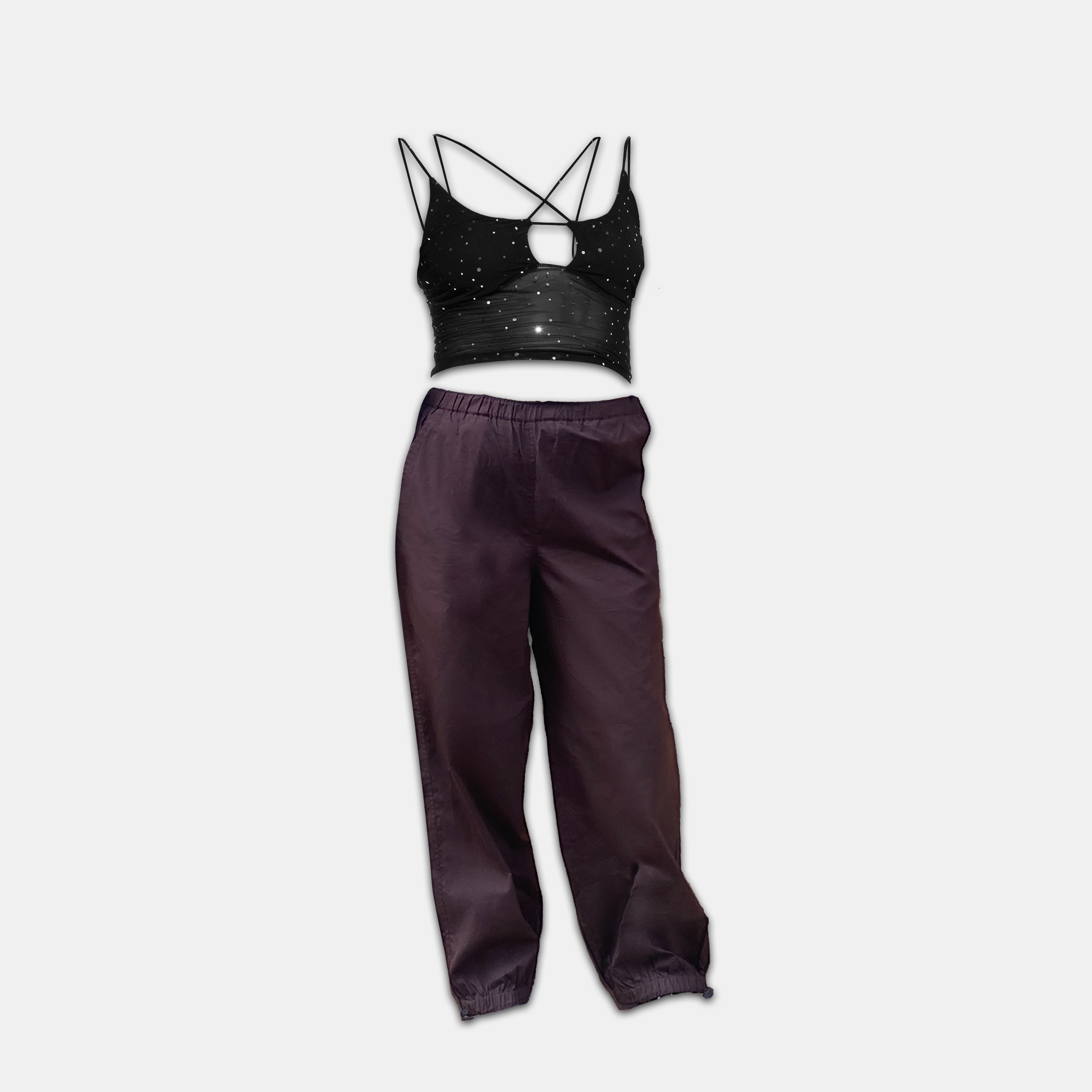 Mesh top brown – I Z F Sequin Mesh Top & Brown Parachute Pant Combo