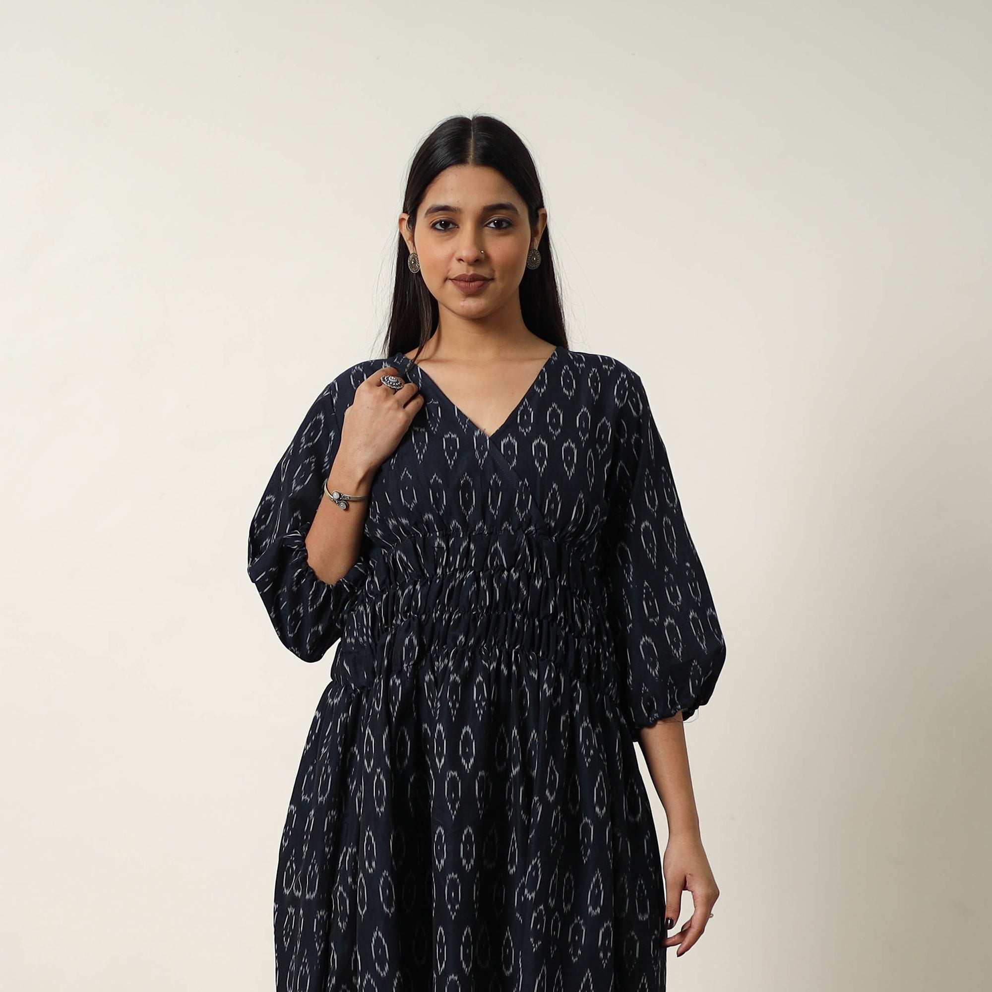 ITOKRI CASUALS Black - Mercerized Cotton Flared Pochampally Ikat Dress 09