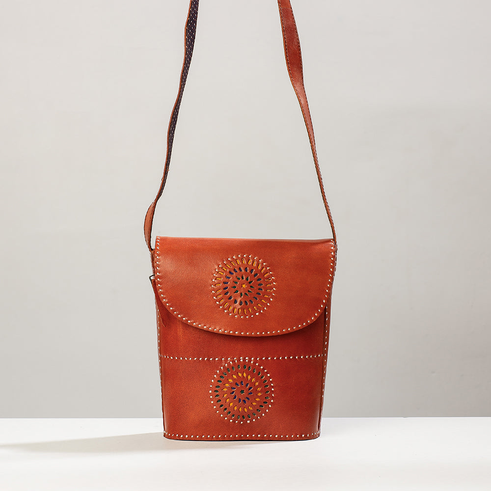 AJRAKH BY SUFIYAN ISMAIL KHATRI Brown - Handcrafted Kutch Leather Sling Bag - view 2