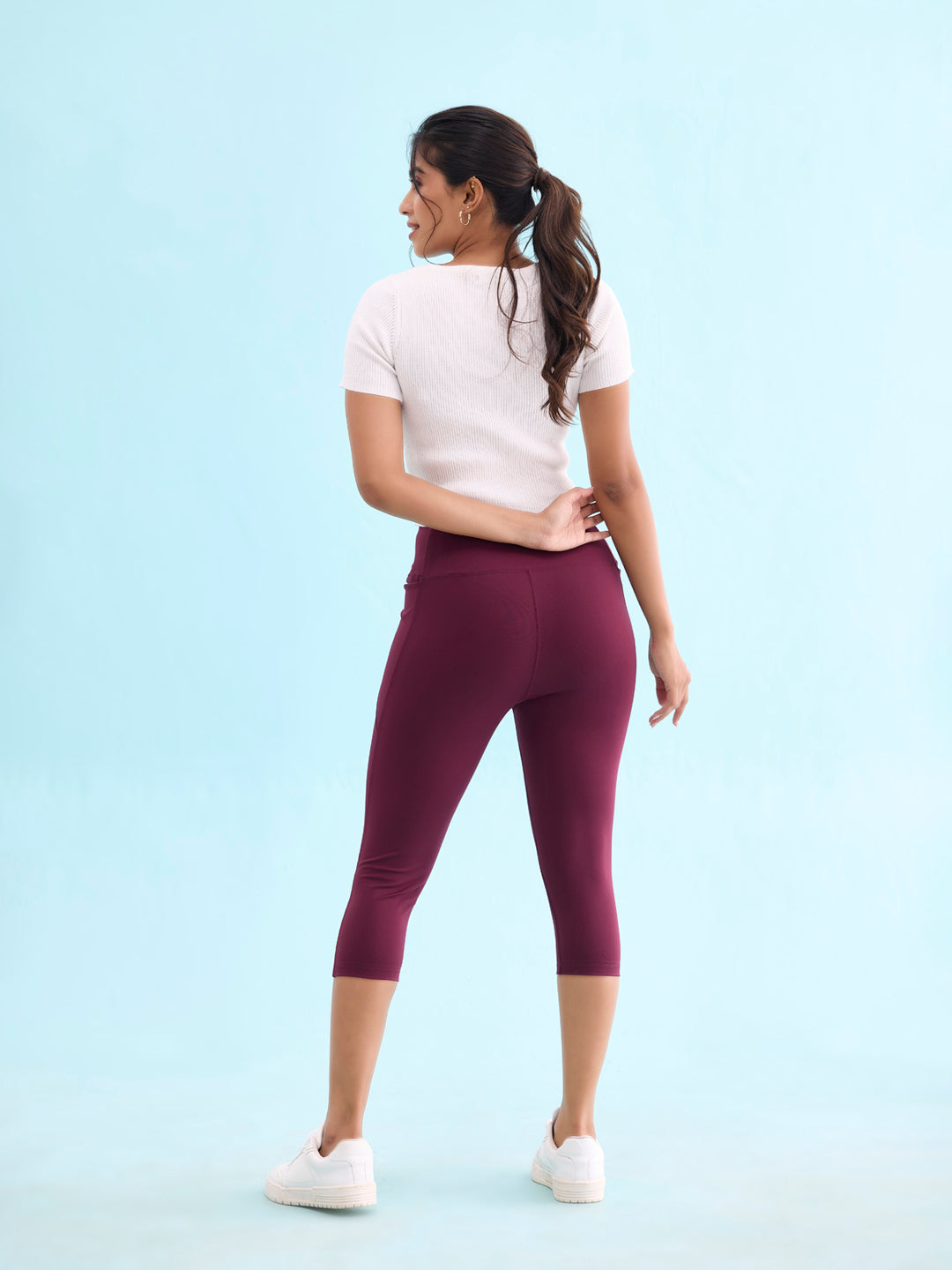 Go Colors Women Solid Maroon High Rise Training Capri - view 4