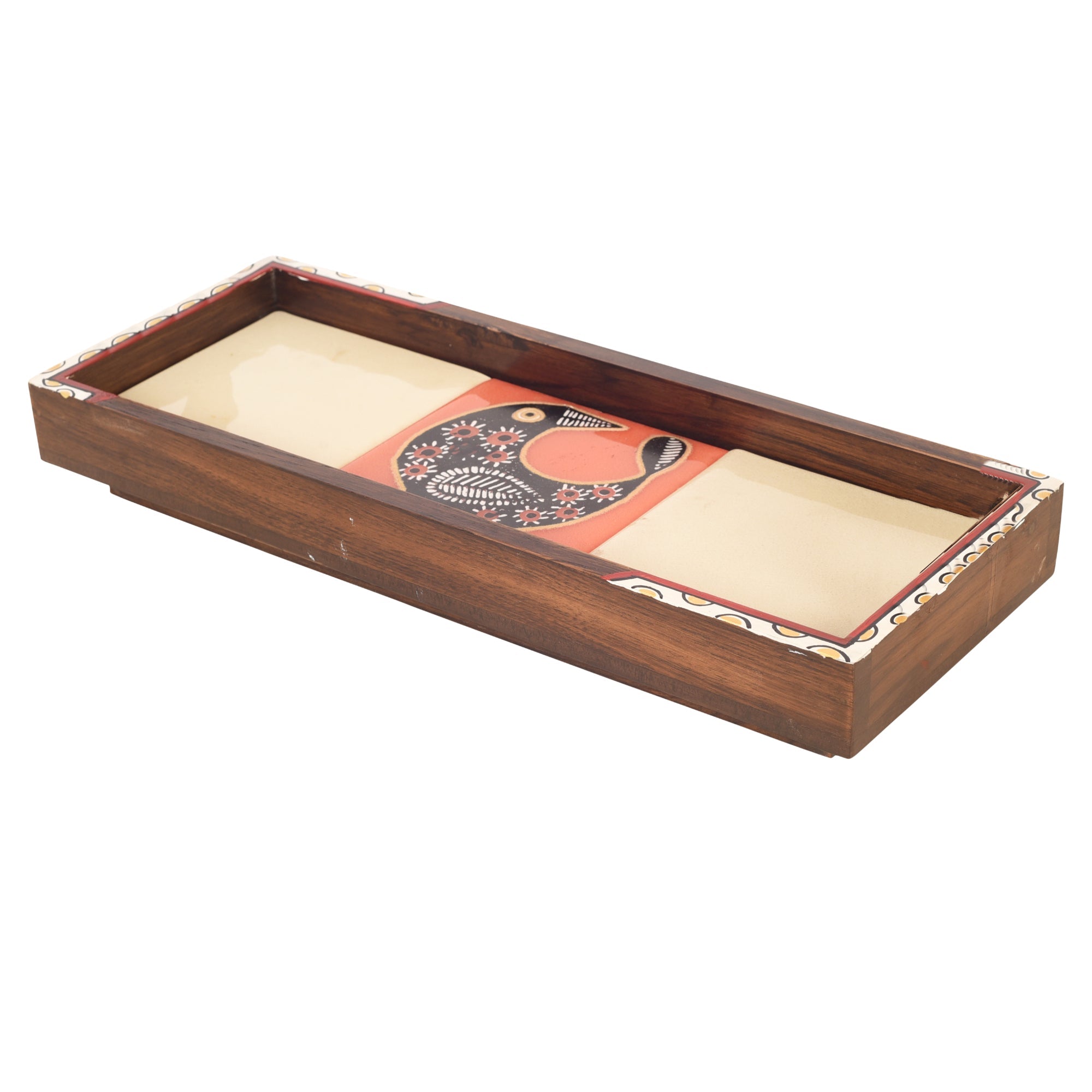 ART CREATIONS BY SUMAN SONTHALIA Beige - Mango Wood Handcrafted Cuckoo Rectangular Tray (12.5 x 5 in) - view 2