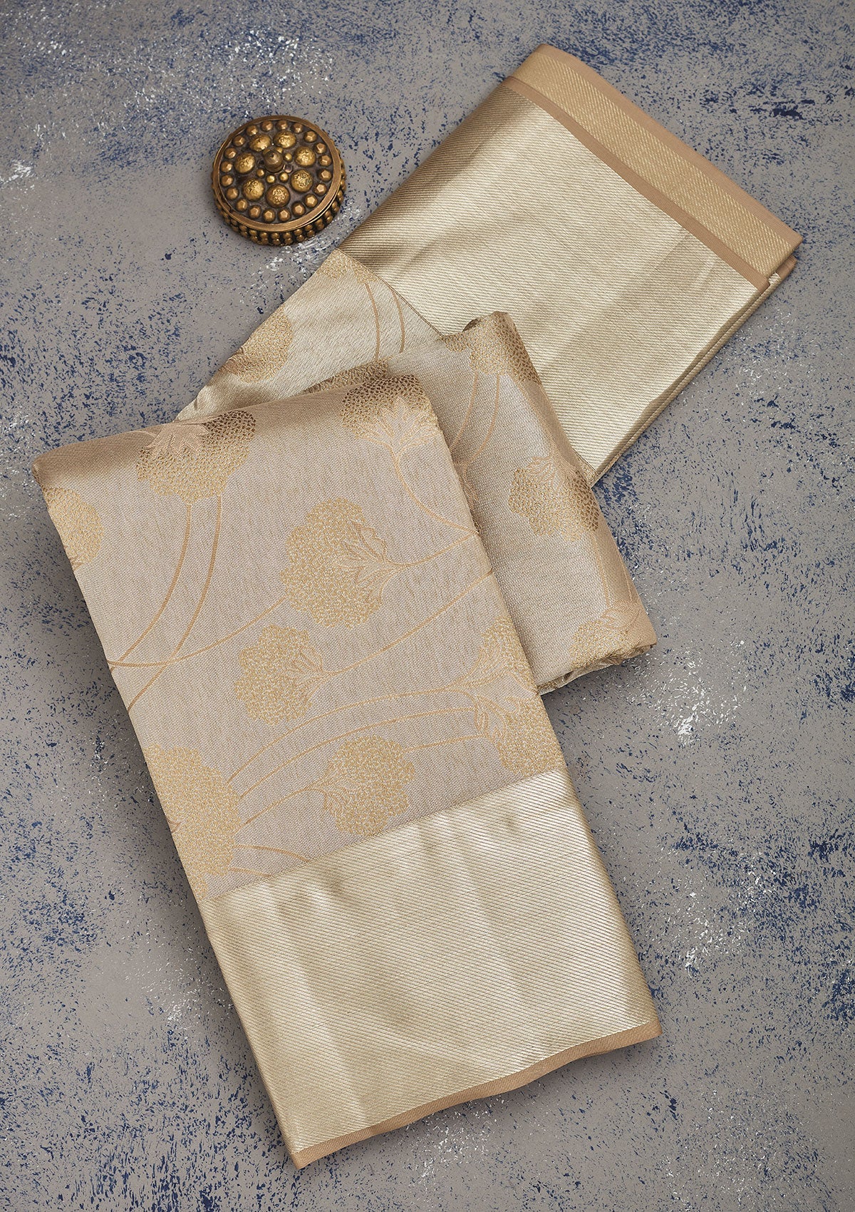 Koskii Light Brown Zariwork Pure Silk Saree – Women's