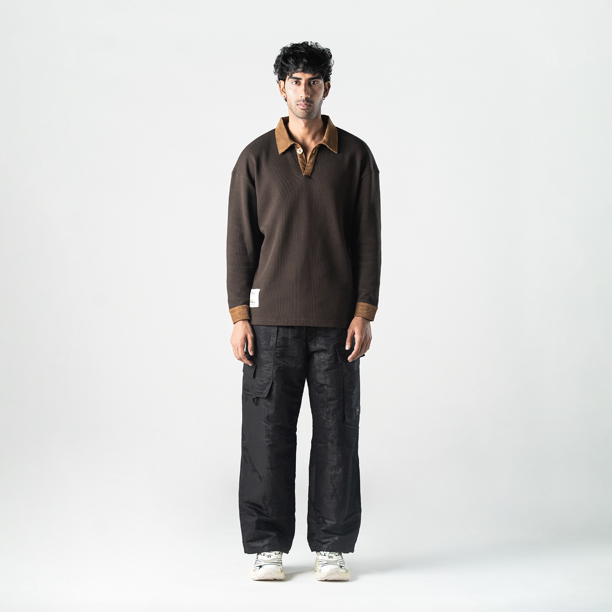 Superkicks | POLO: WAFFLE KNIT WITH CORDUROY DETAILS { BROWN - view 2