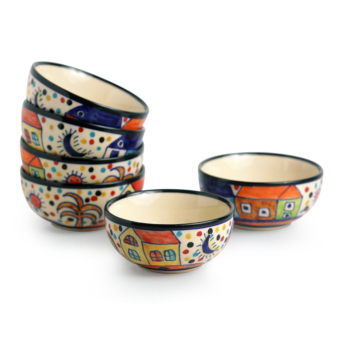 EXCLUSIVELANE 'The Serving Hut Goblets' Handpainted Serving Bowls In Ceramic (Set Of 6) - view 2