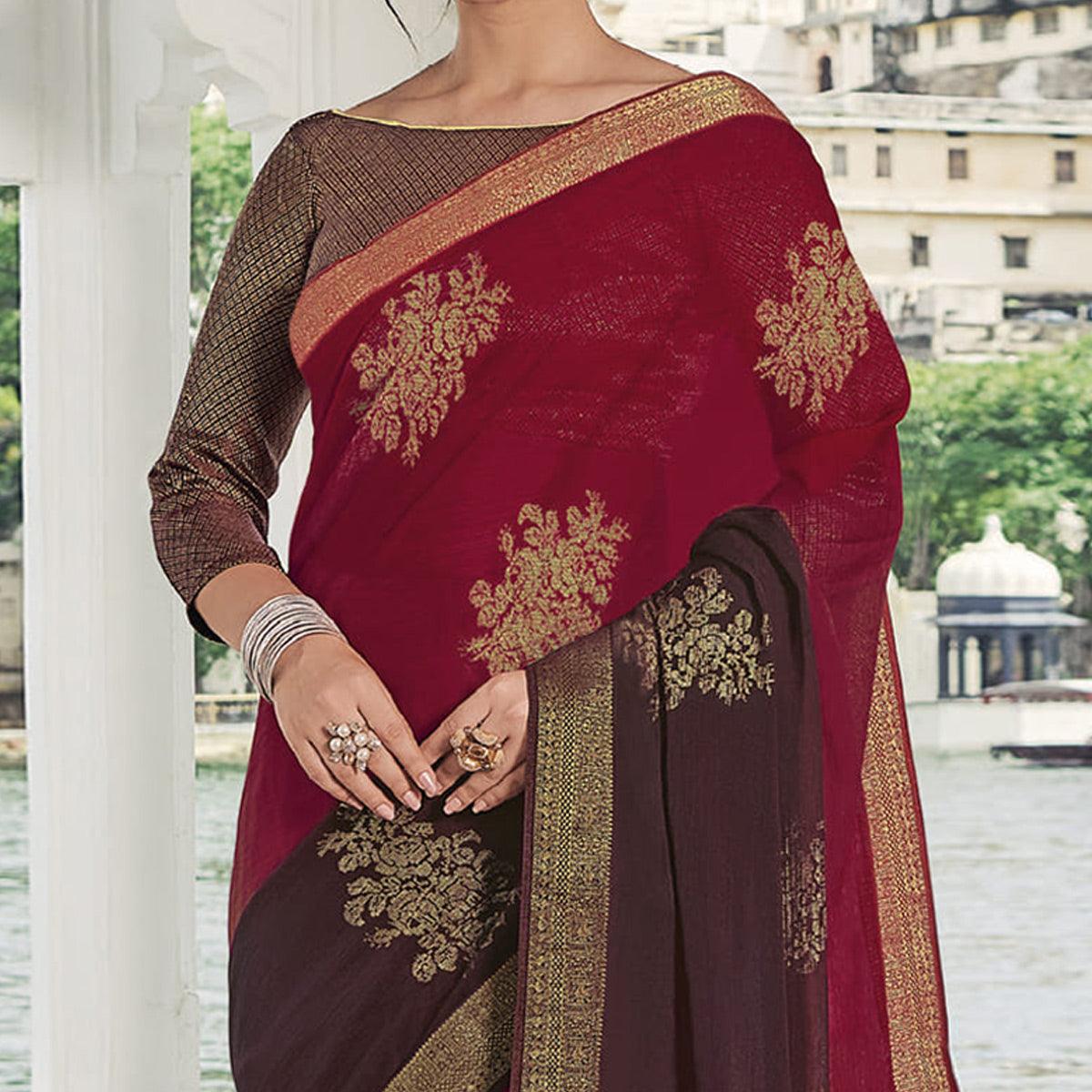 Peachmode Multicolor Festive Wear Woven Chiffon Saree - view 2