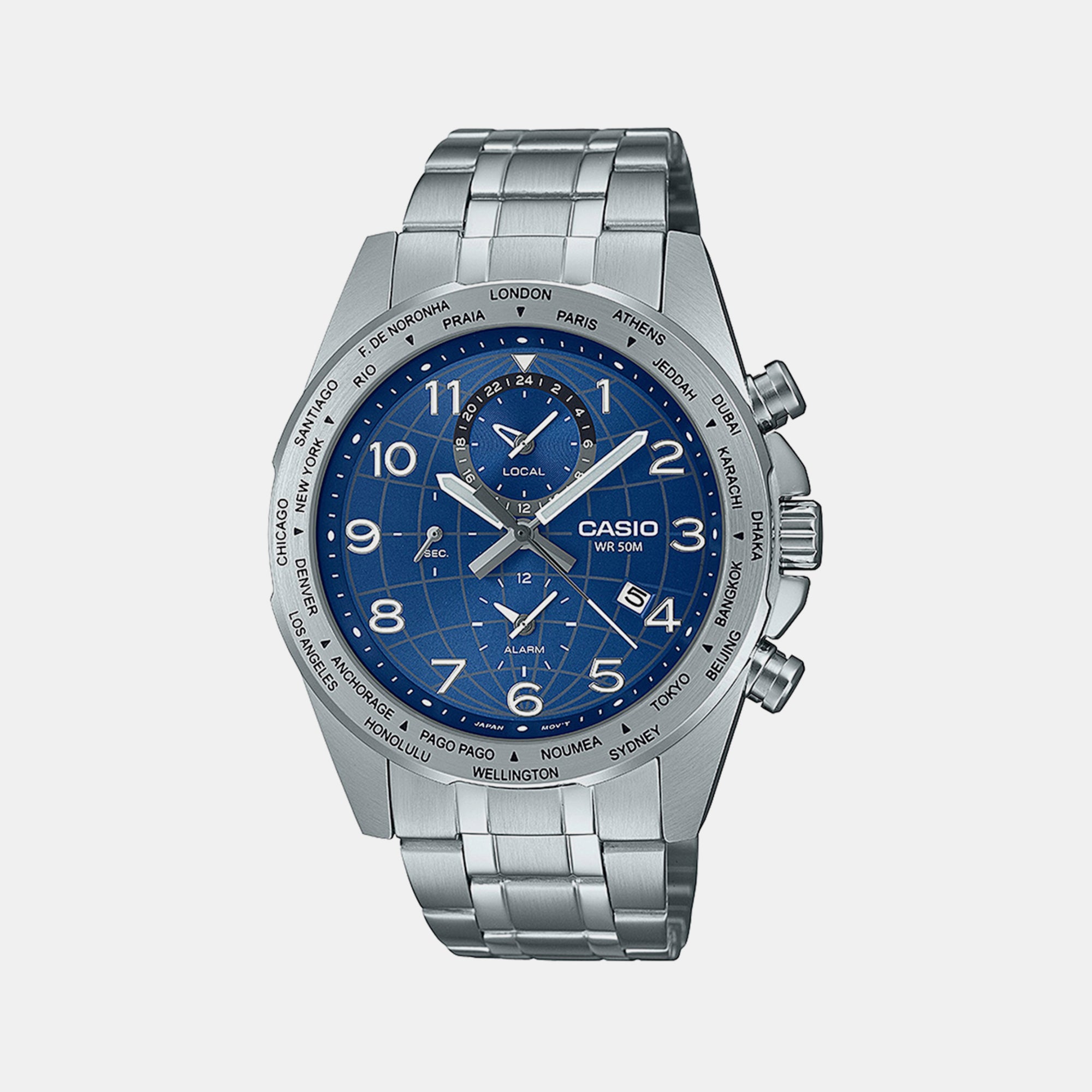 Casio Enticer Men Quartz Blue Dial Chronograph Stainless Steel Watch A2148