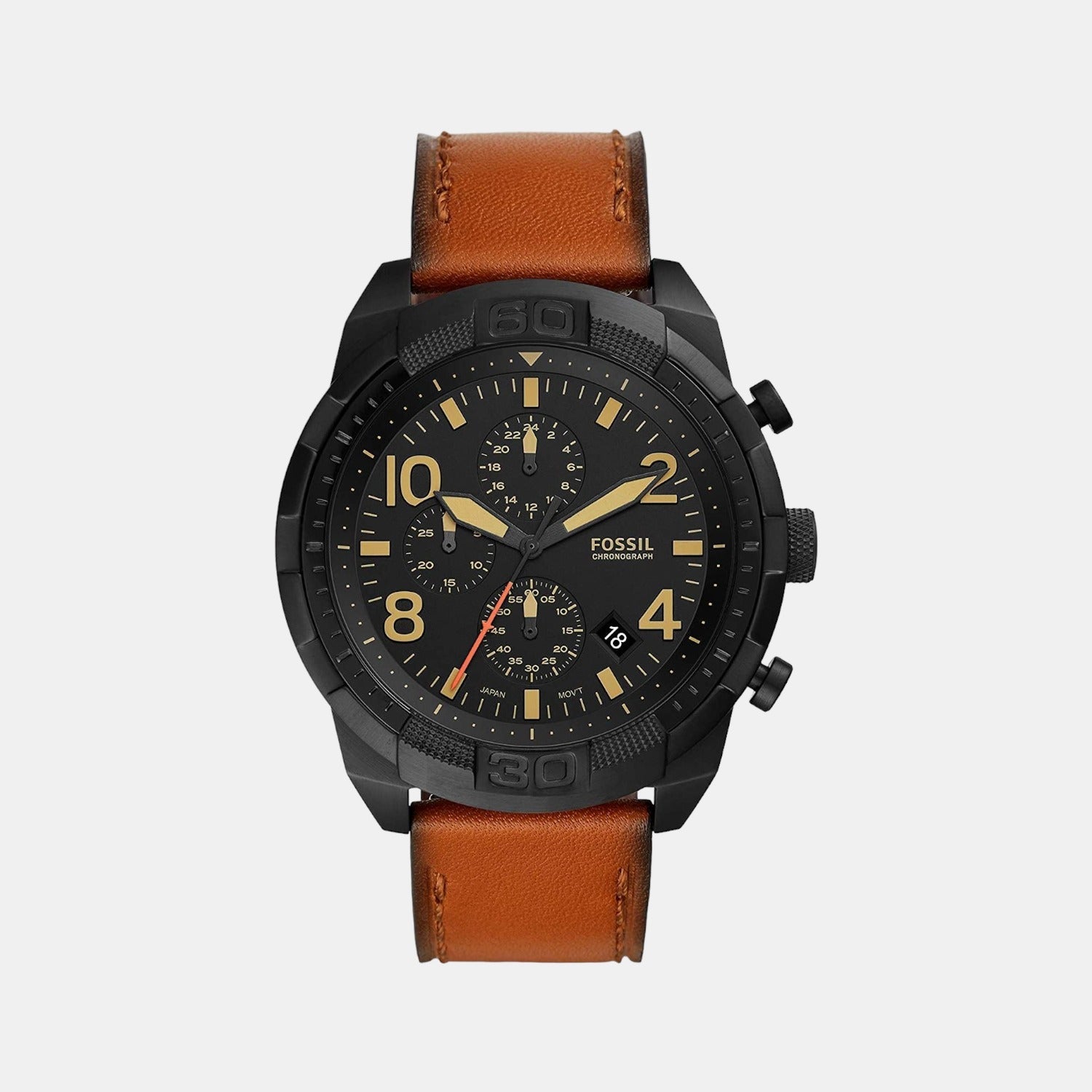 Fossil Bronson Men Quartz Black Dial Chronograph Leather Watch FS5714