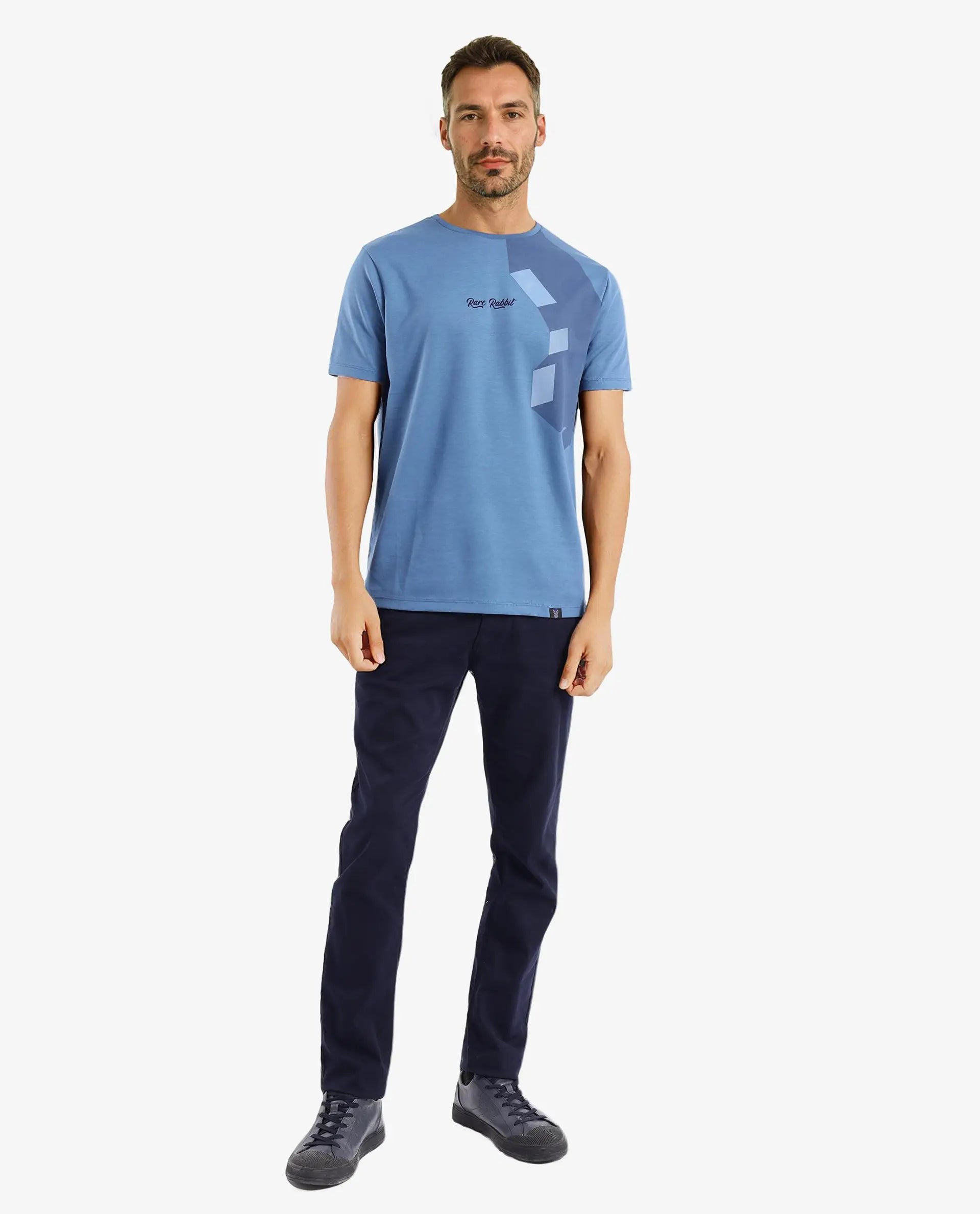 Rare Rabbit Men Antu Blue Cotton Polyester Fabric Short Sleeve Crew Neck Logo Print Oversized T-Shirt - view 9