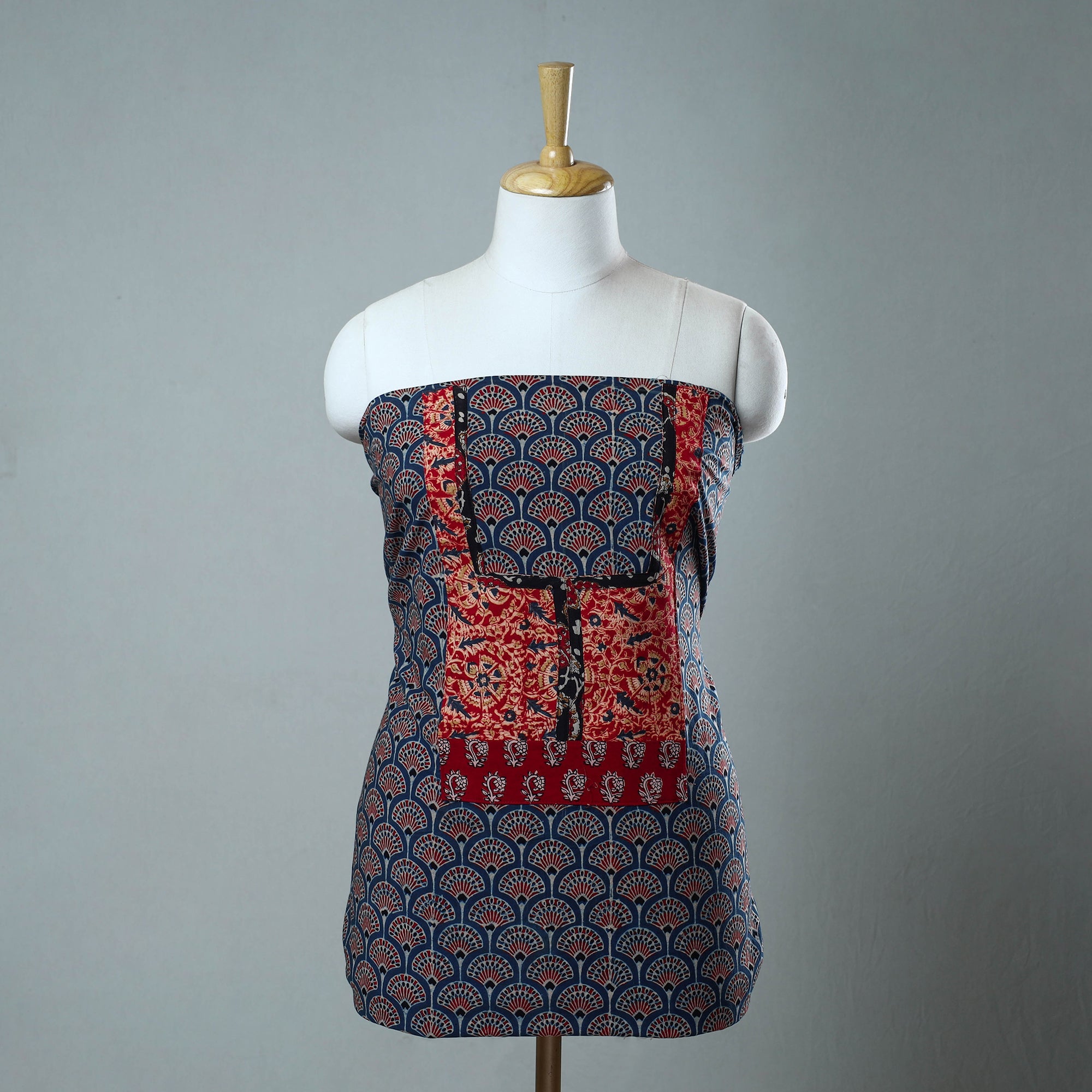 NOORI BAZAR Blue - Block Printed Cotton Ajrakh Kurta Material (2.8 meter) 04