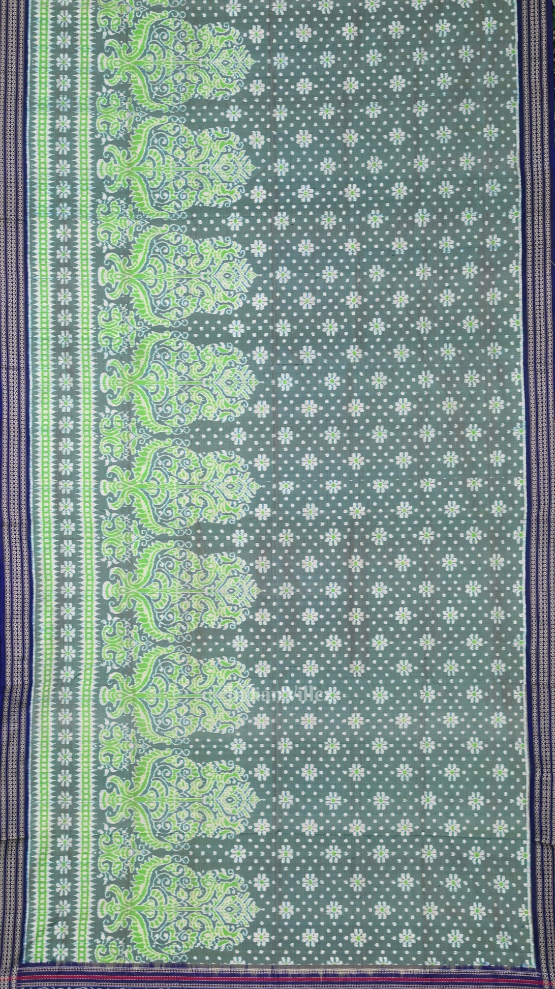 IndianVillèz Pastel Green Lily Flower Vase Sambalpuri Silk Saree - view 4