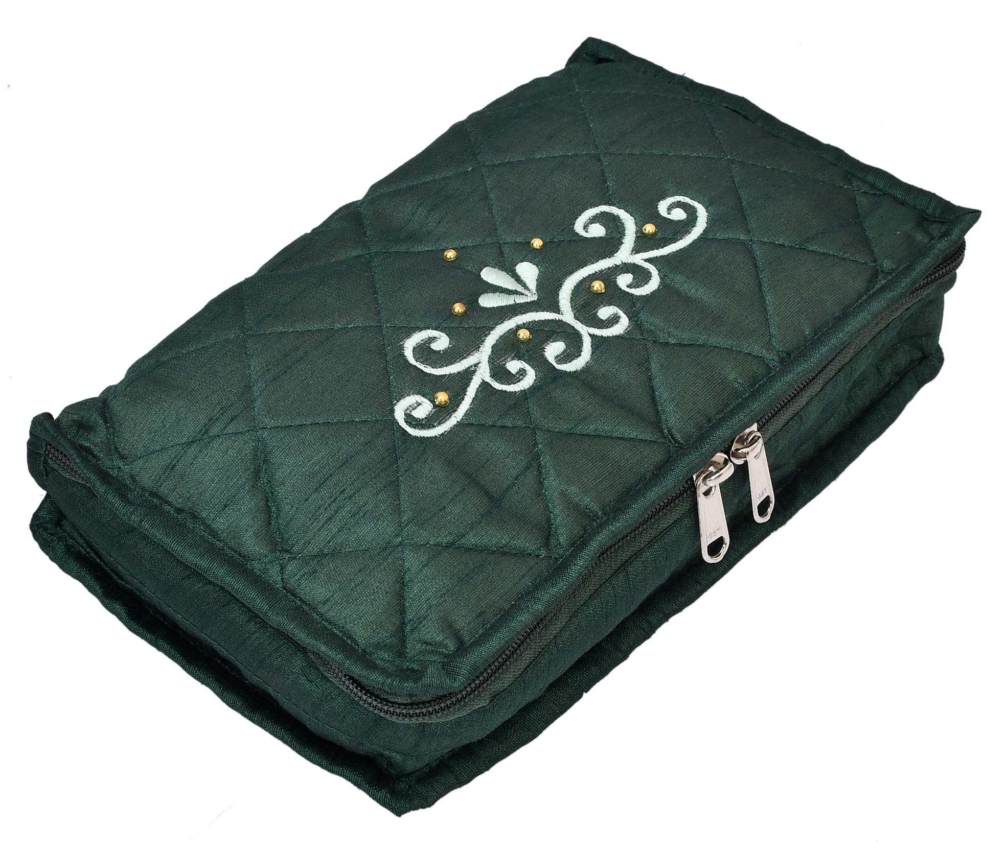 Kuber Industries Embroidery Design 2 Pieces Satin Jewellery Pouch Cum Makeup Kit (Green)- KUBMART02519 - view 3