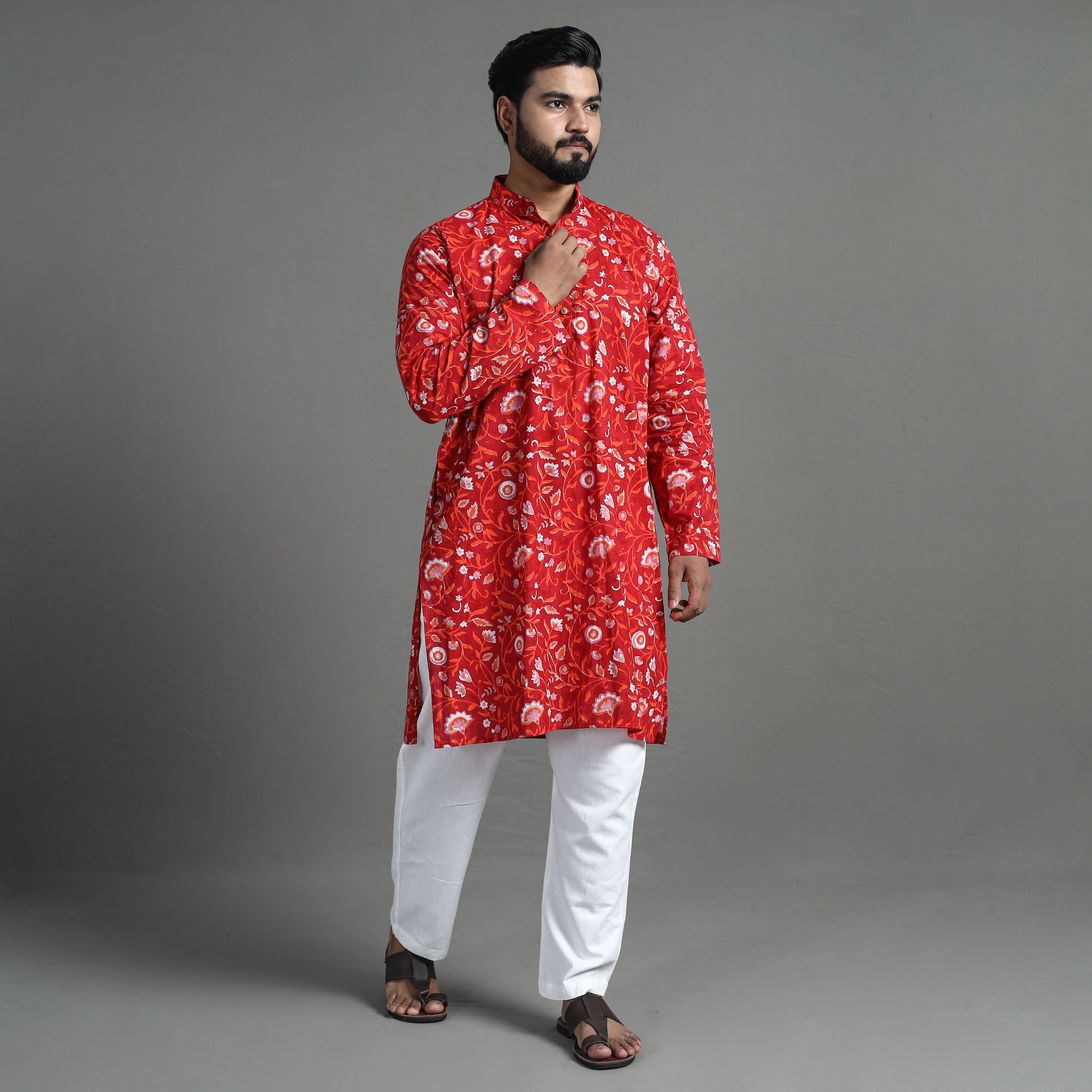 ITOKRI CASUALS Block Print Cotton Sanganeri Kurta for Men (Long) 07