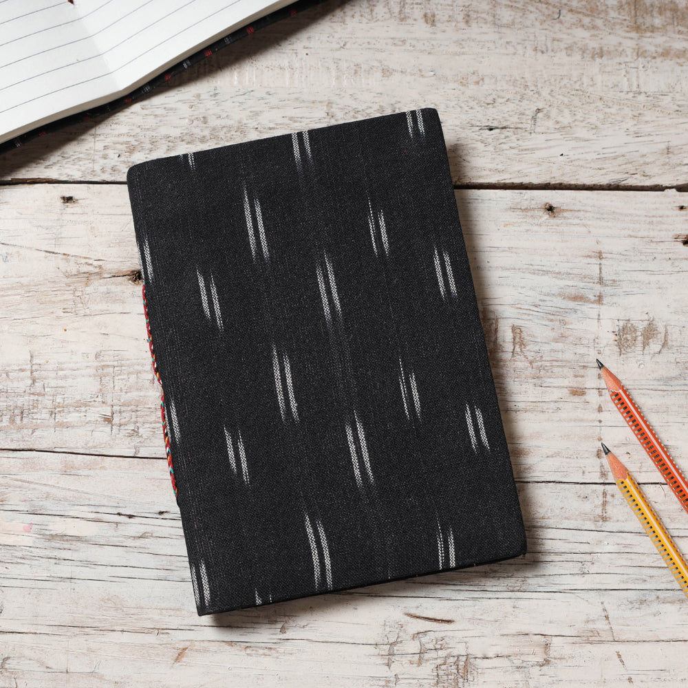 CHUTNEY CRAFT STUDIO Black - Ikat Fabric Cover Handmade Paper Notebook (7 x 5 in)